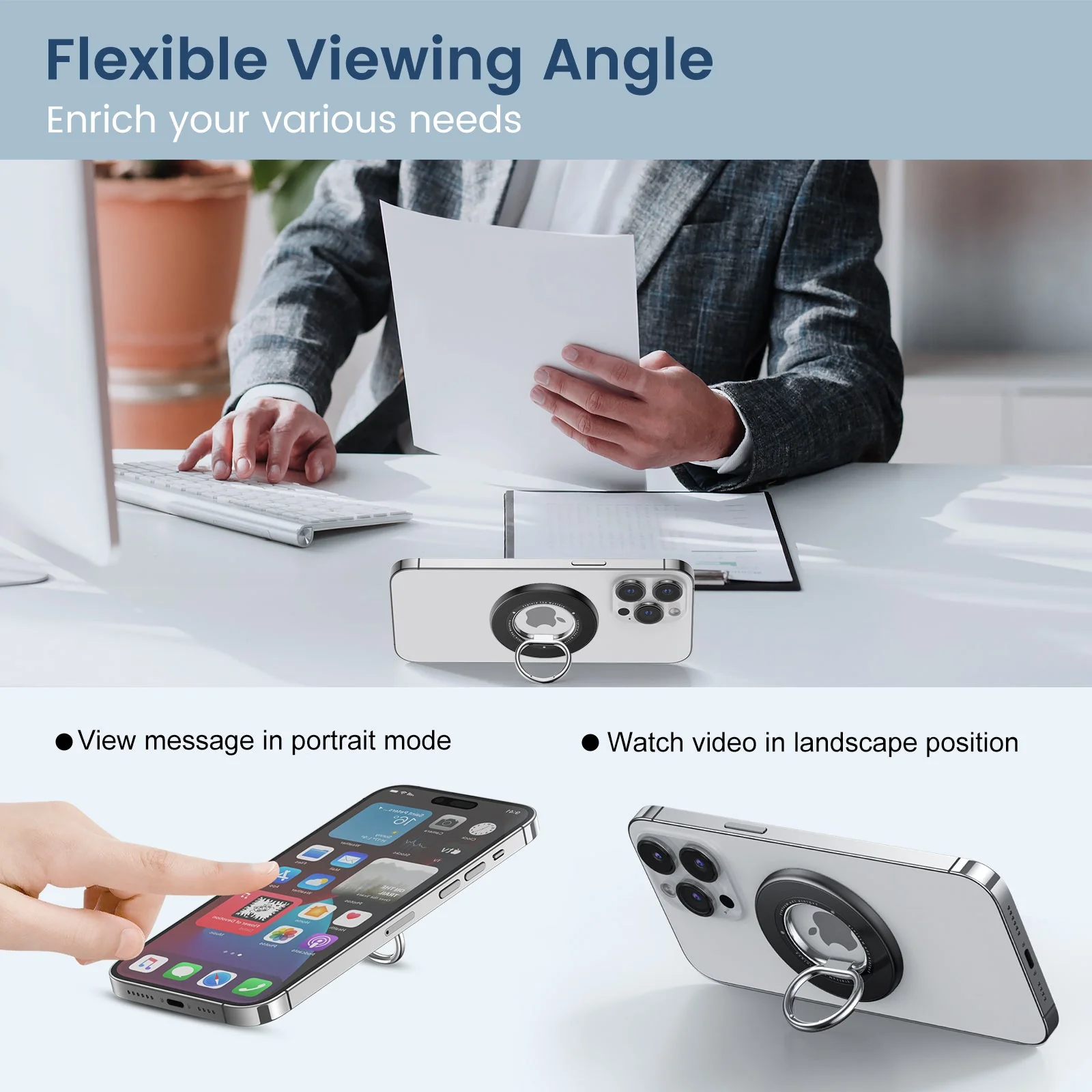 SODI BM350 Double-Sided Magnetic Phone Ring Holder Grip for iPhone (Black) - Image 3