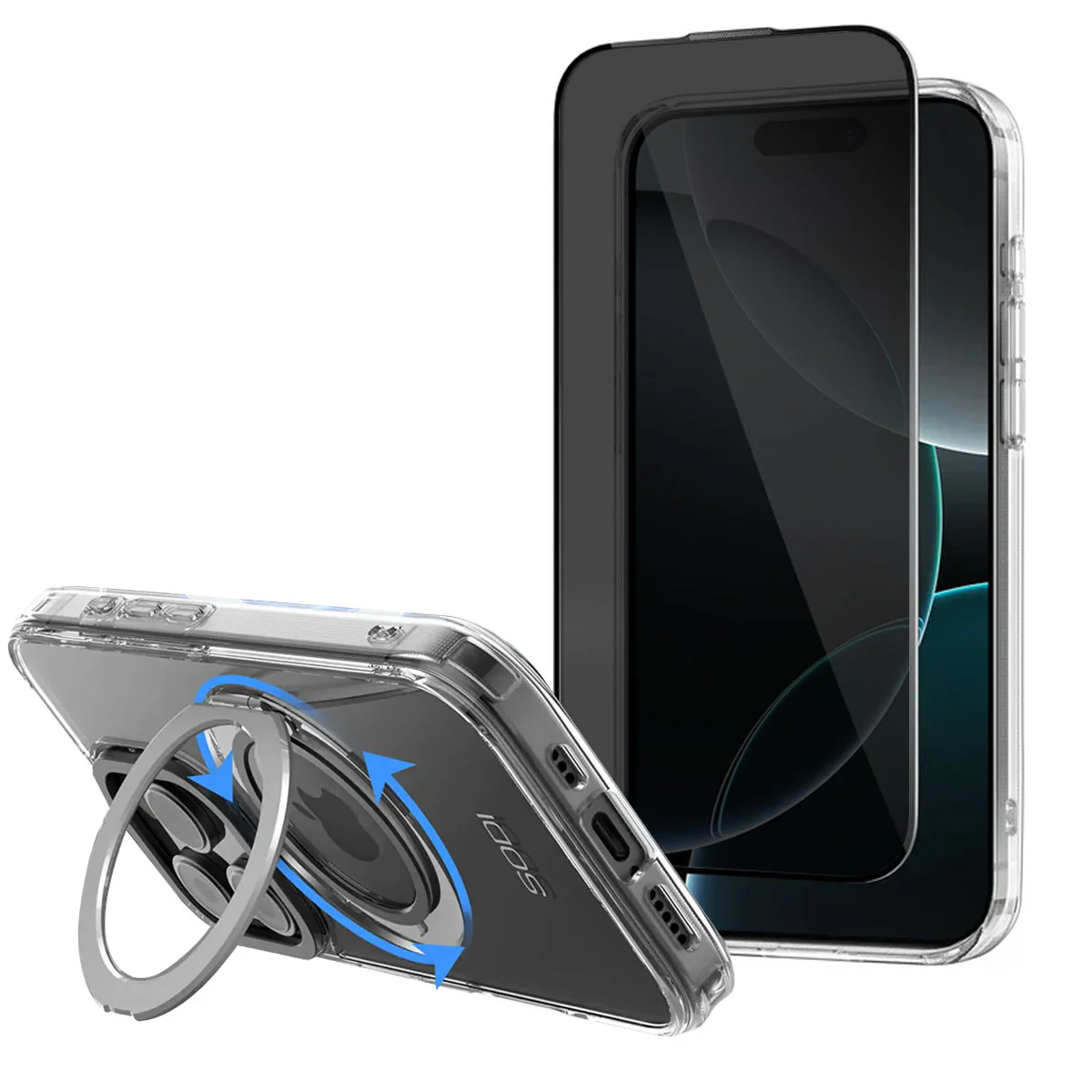 SODI CS03 Magnetic Ring Case w/ 1x Privacy Screen Protector and 1x Camera Lens Protector for iPhone 16 (iPhone 16 Pro, iPhone 16 Pro Max) - Image 4