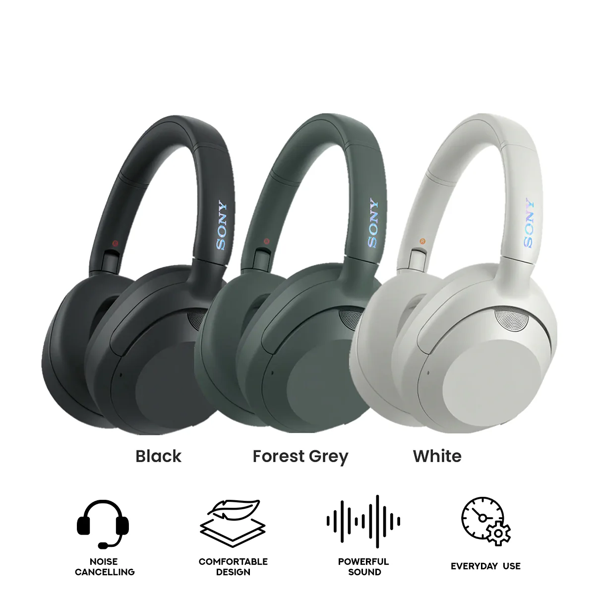 Sony Ult Wear WH-ULT900N Power Sound Wireless Noise Cancelling Headphones (Black, Forest Grey, Off-White)