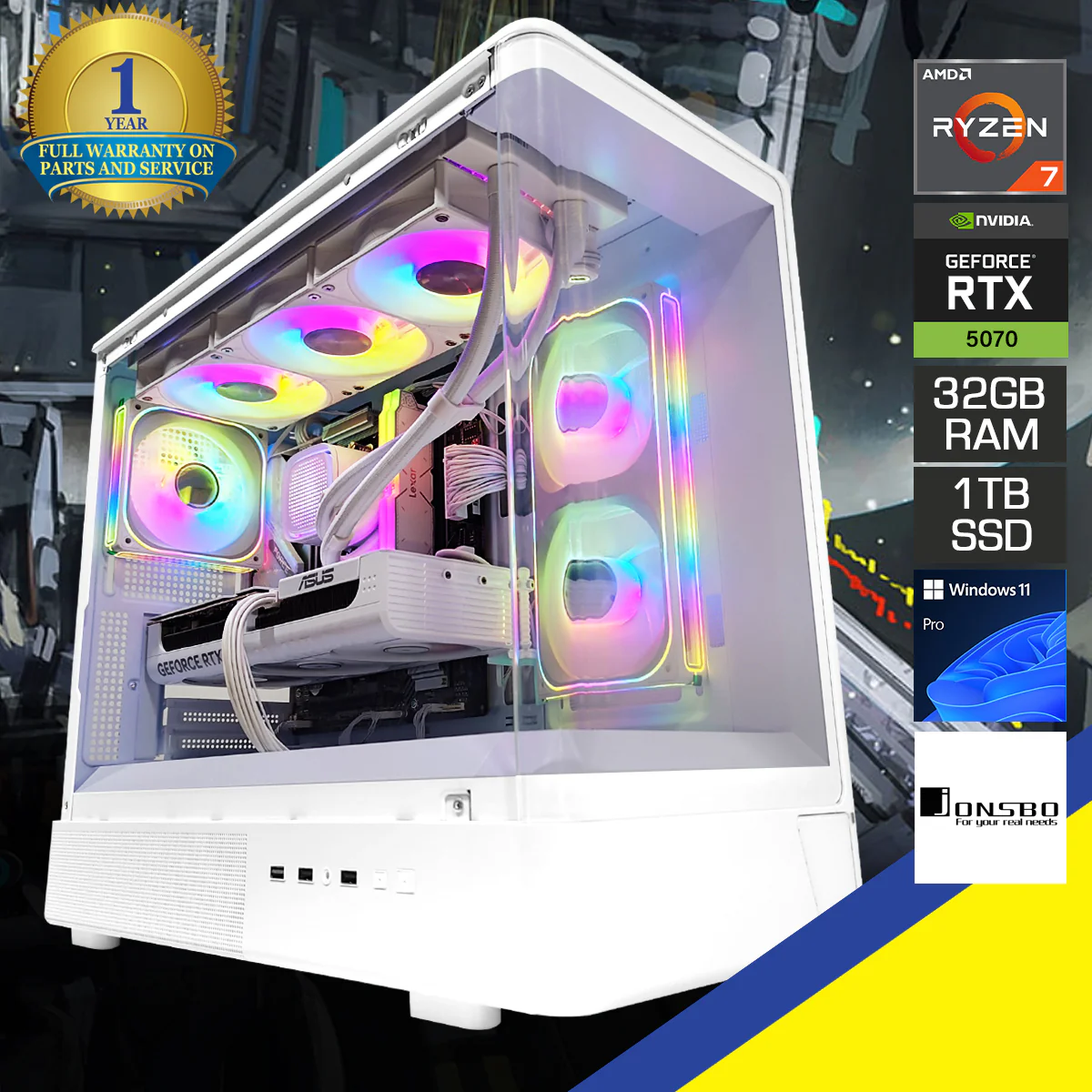 Sophos Astral White Desktop Gaming PC | AMD Ryzen 7 7700X | 32GB (2x16GB) RAM | 1TB SSD | RTX 5070 OC | Windows 11 Pro