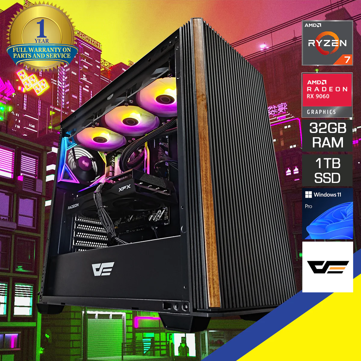 Sophos DS900WS Black Desktop Gaming PC | AMD Ryzen 7 9700X | 32GB RAM | 1TB SSD | RX 9060 XT | Windows 11 Pro