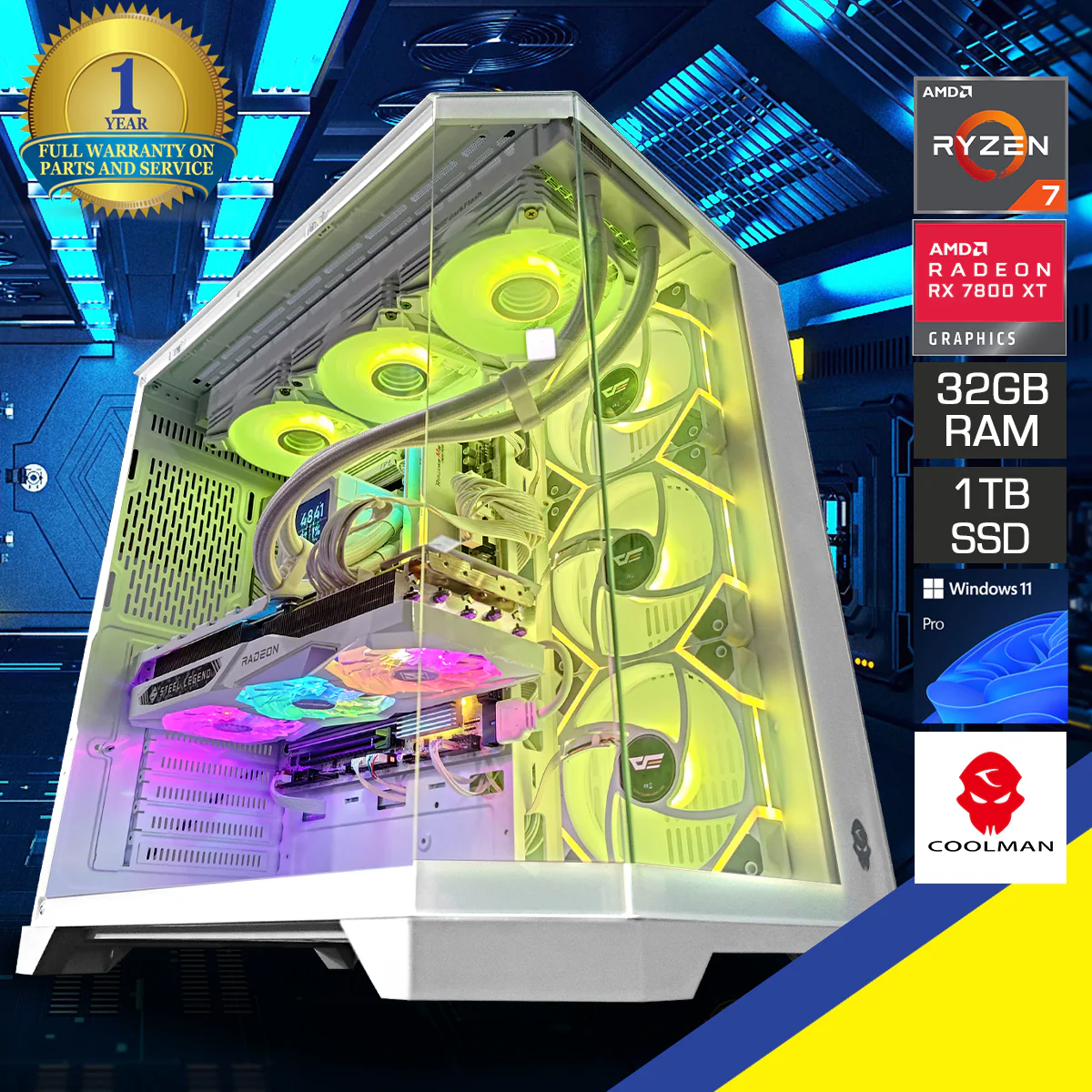 Sophos Spectra White Desktop Gaming PC | AMD Ryzen 7 7700XT | 32GB RAM | 1TB SSD | RX 7800XT | Windows 11 Pro