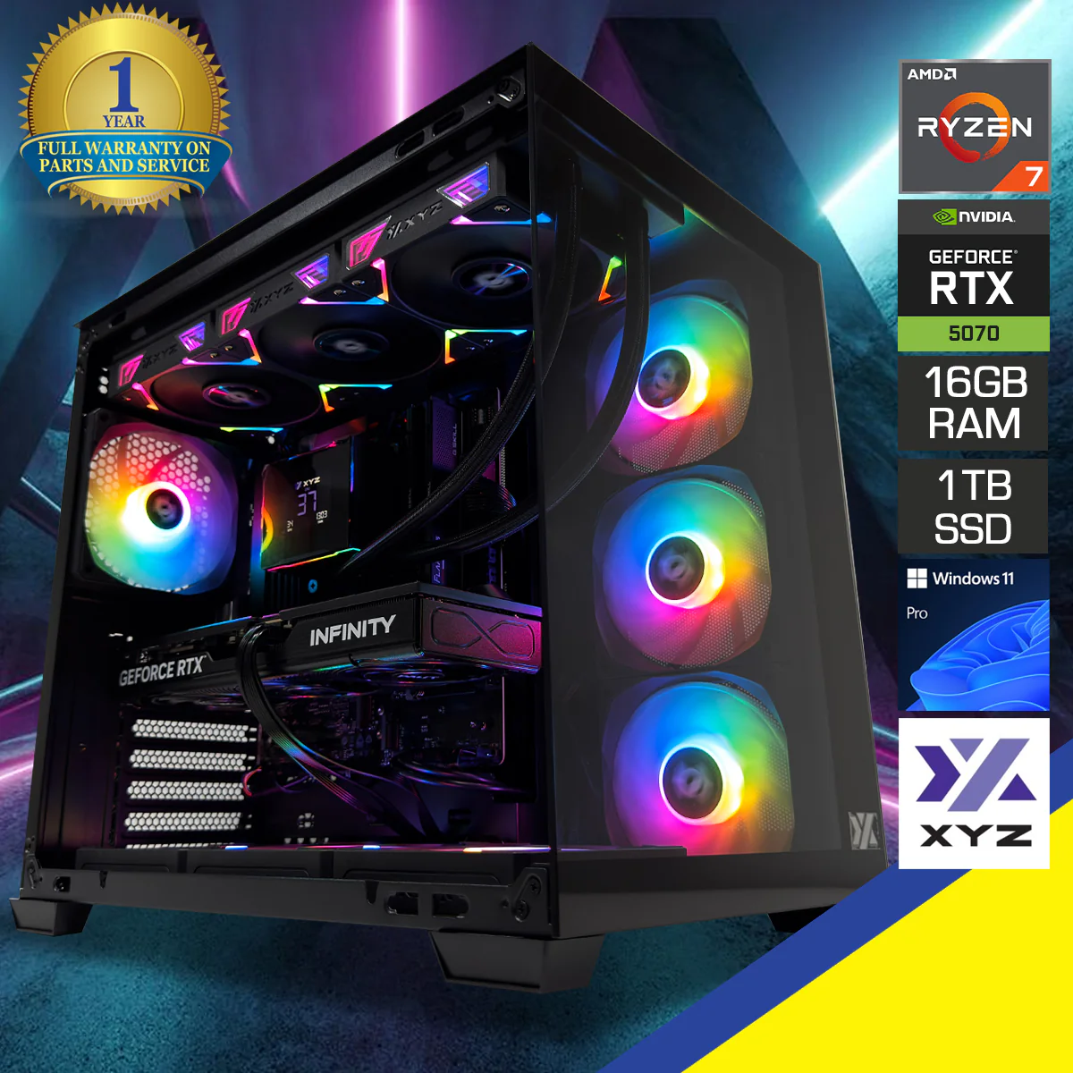 Sophos Tesseract X Black Desktop Gaming PC | AMD Ryzen 7 9700X | 16GB RAM | 1TB SSD | RTX 5070 | Windows 11 Pro