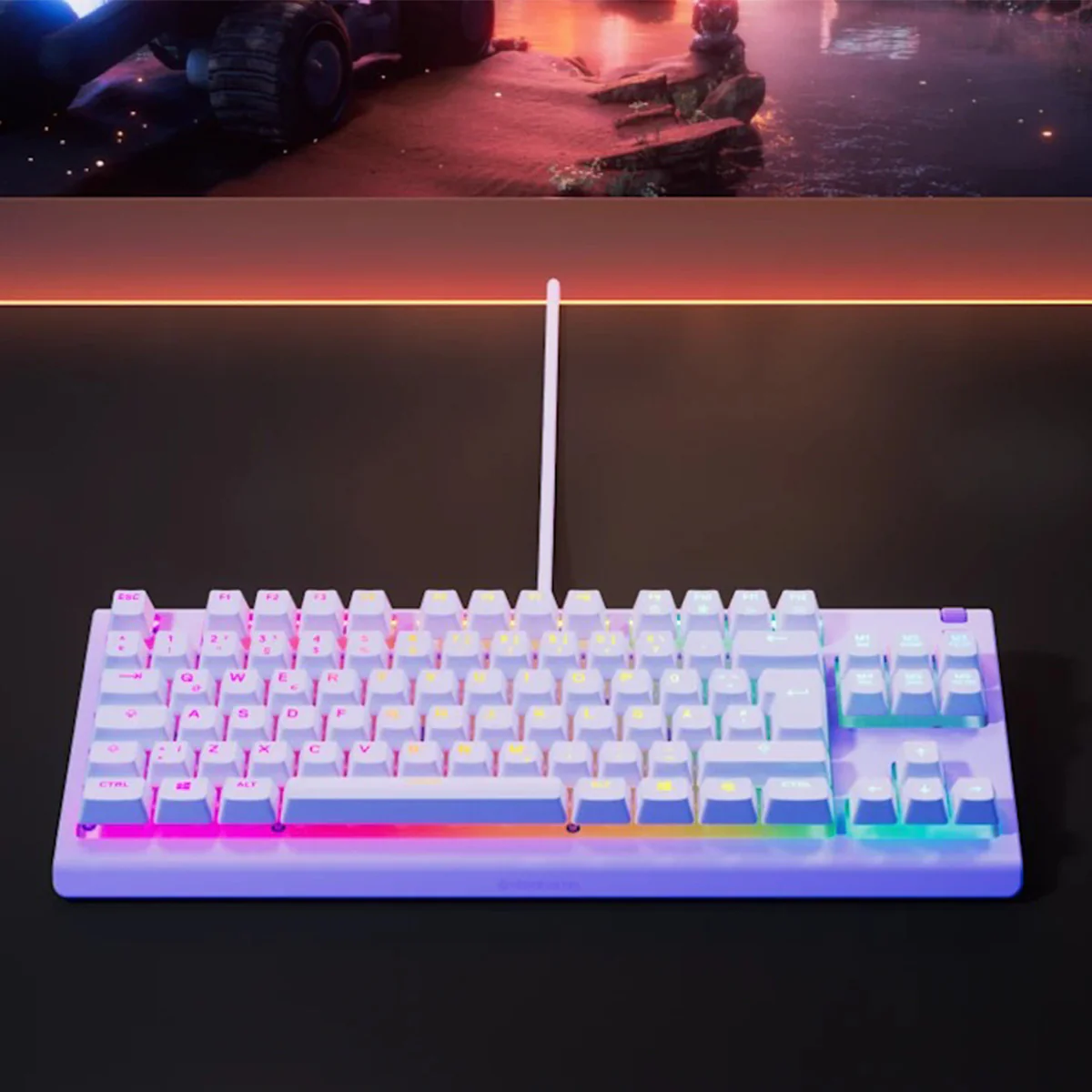 SteelSeries Apex 3 TKL RGB Water & Dust Resistant Whisper Quiet Switches Gaming Keyboard (Lavender) (PN64940) - Image 7