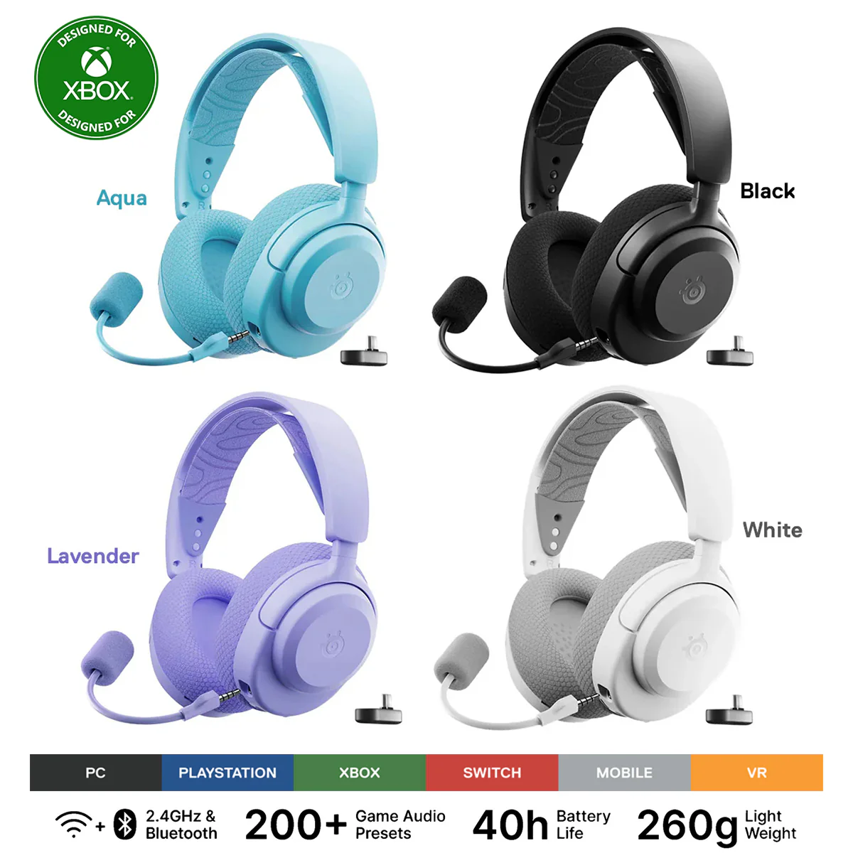 SteelSeries Arctis Nova 3X Wireless Multi-Platform Gaming Headset (Aqua, Black, Lavender, White)