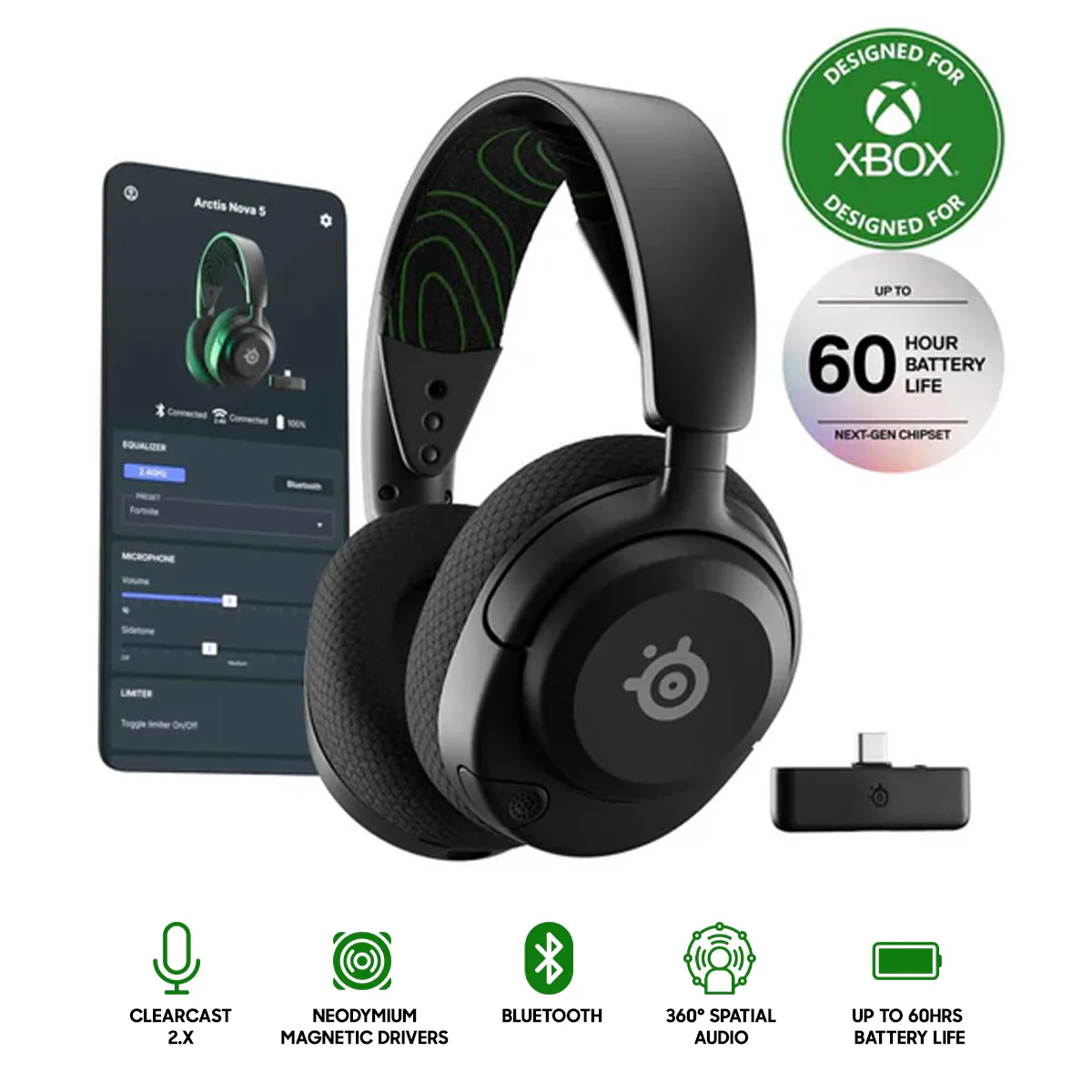 Steelseries Arctis Nova 5X Wireless Headset for Xbox/ PC/ Playstation/ Switch/ Mobile (Black) (61677)