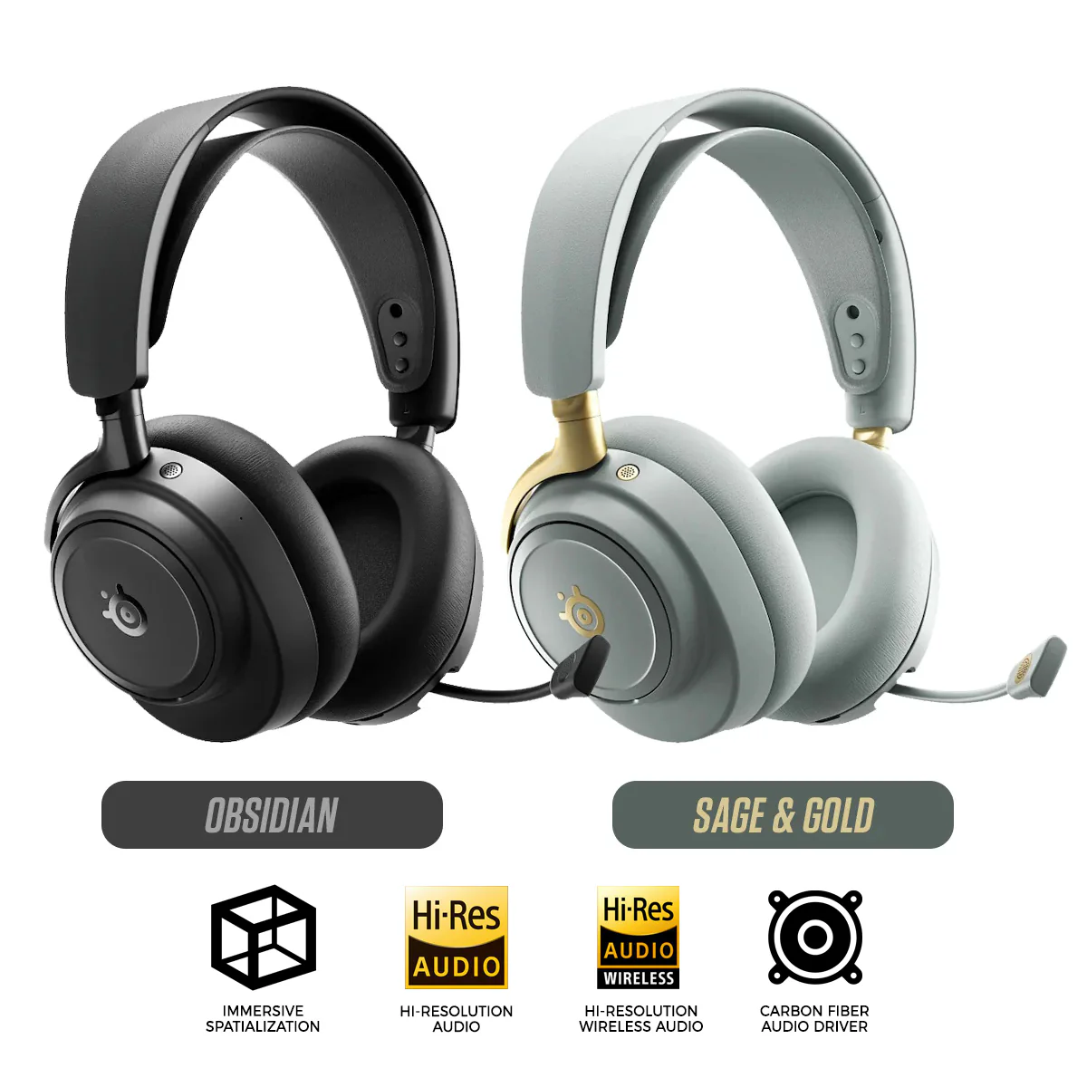 SteelSeries Arctis Nova Elite Hi-Res Wireless Gaming Headset for PC / Playstation / Nintendo Switch / Mobile / Xbox (Obsidian, Sage & Gold)