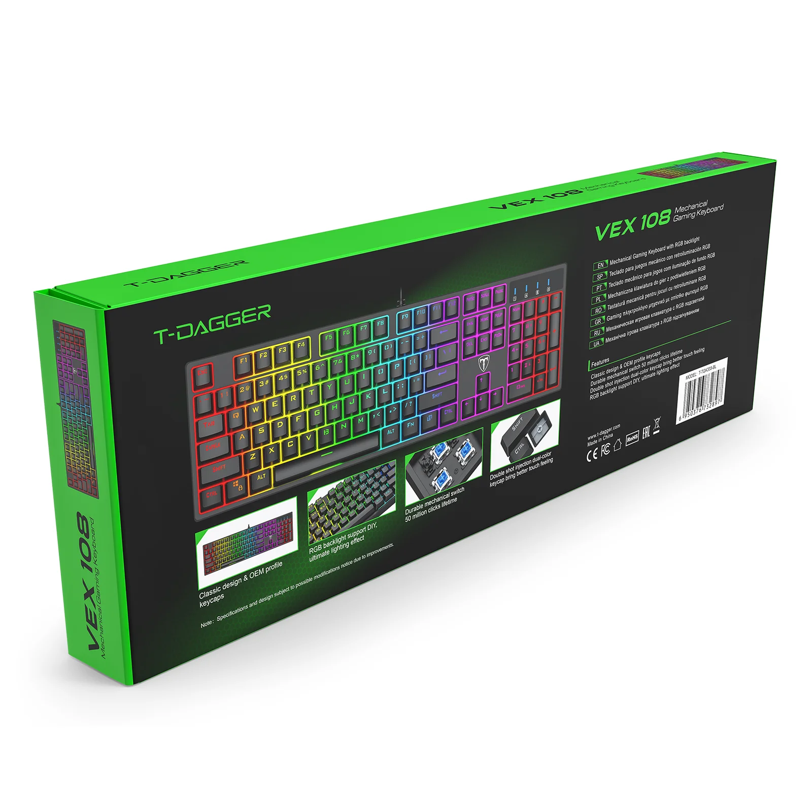 T-Dagger Vex 108 Full Keys Wired Mechanical Gaming Keyboard (T-TGK333-BL) - Image 8