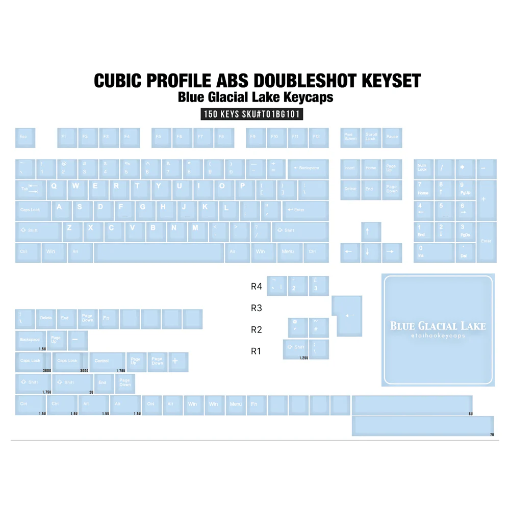Taihao Double Shot ABS-Cubic Keycaps Set For Cherry MX Switch (150-Keys) (Blue Glacial Lake) (T01BG101) - Image 10