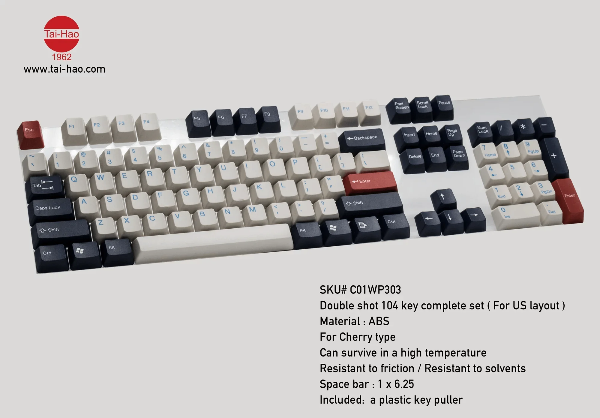 Taihao Double Shot ABS Keycaps Set for Cherry MX Switch (104-Keys) (England Blue) (C01WP303) - Image 2
