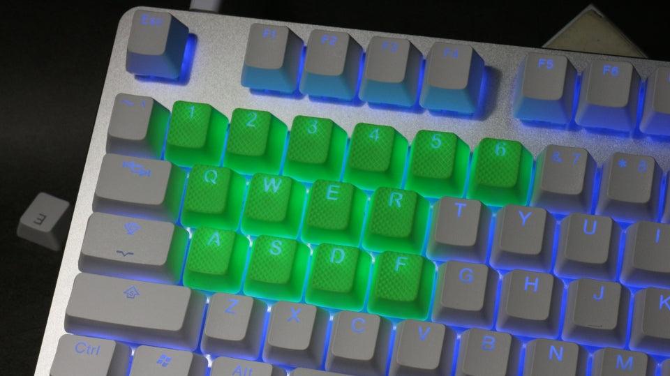 TAIHAO RUBBER DOUBLE SHOT BACKLIT GAMING KEYCAPS SET FOR CHERRY MX SWITCH TYPE (18-KEYS) (NEON GREEN) - Image 3