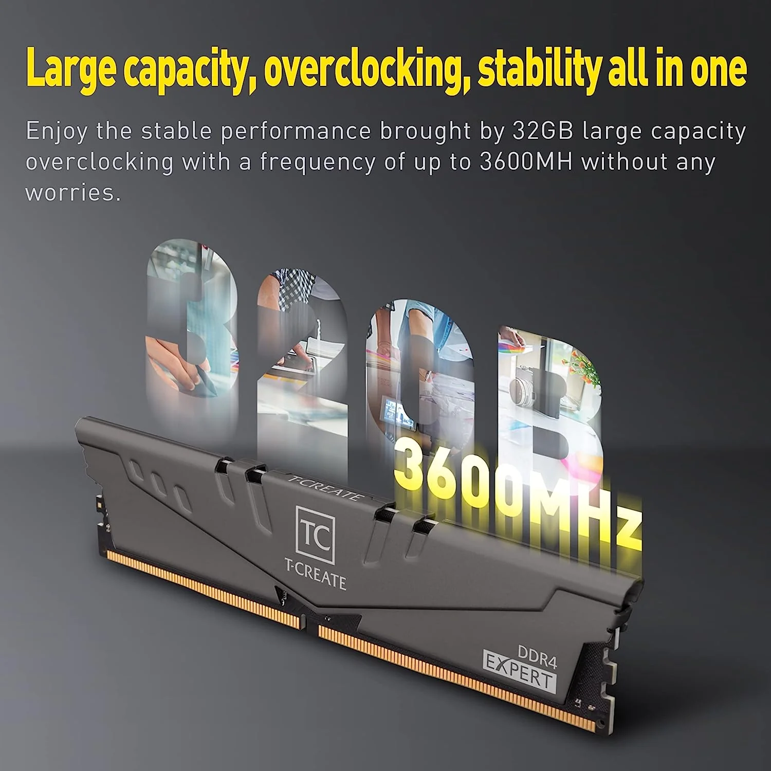 Teamgroup T-Create Expert 16GB (2X8GB) DDR4 3600MHZ CL18-22-22-42 1.35V Desktop Memory (Titanium Grey) (TTCED416G3600HC18JDC01) - Image 5
