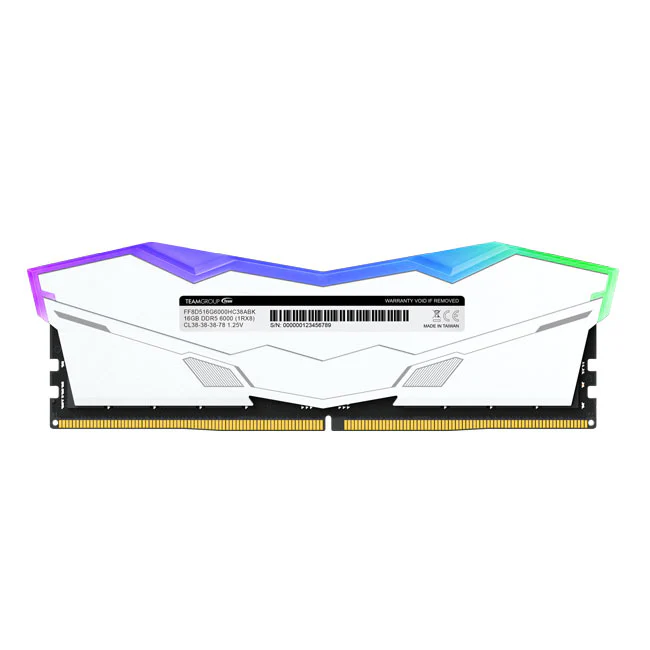Teamgroup T-Force Delta A RGB 16GB (1x16GB) DDR5 AMD Expo 6000MHz CL38-38-38-78 1.25V Gaming Desktop Memory (White) (FF8D516G6000HC38A01) - Image 3