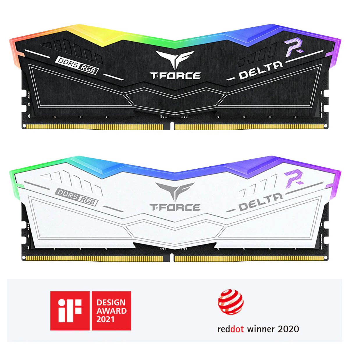TeamGroup T-Force Delta RGB DDR5 32GB (1x32GB) 6000MHz CL38-46-46-76 1.35V Gaming Desktop Memory (Black, White) (FF3D532G6000HC38G01, FF4D532G6000HC38G01)