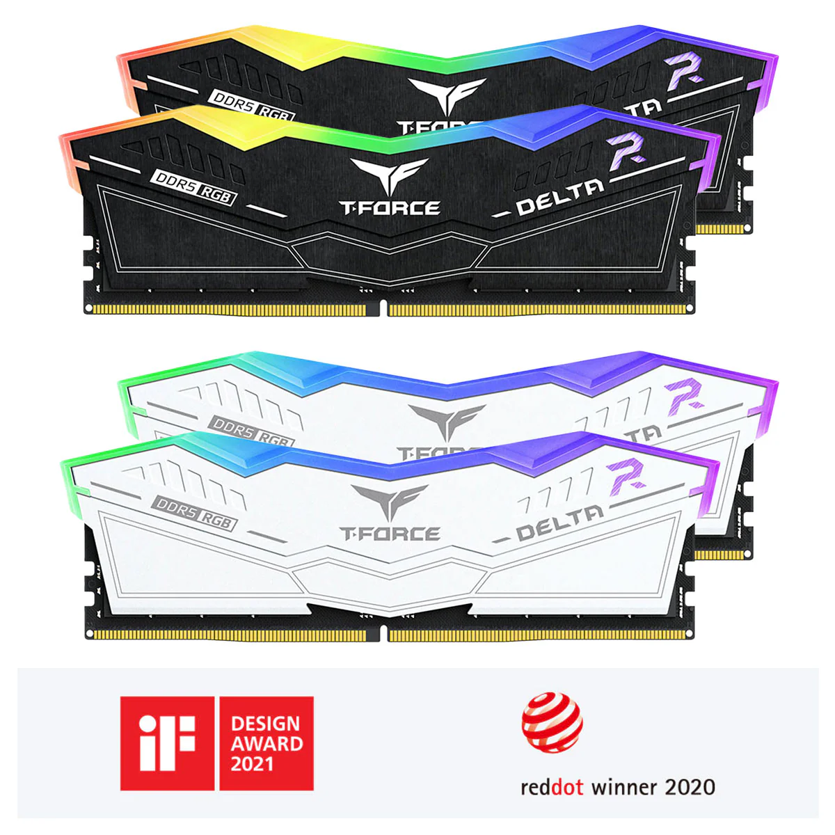 TeamGroup T-Force Delta RGB DDR5 32GB (2x16GB) 8000MHz CL38-48-48-84 1.45V Gaming Desktop Memory (Black , White) (FF3D532G8000HC38DDC01, FF4D532G8000HC38DDC01)