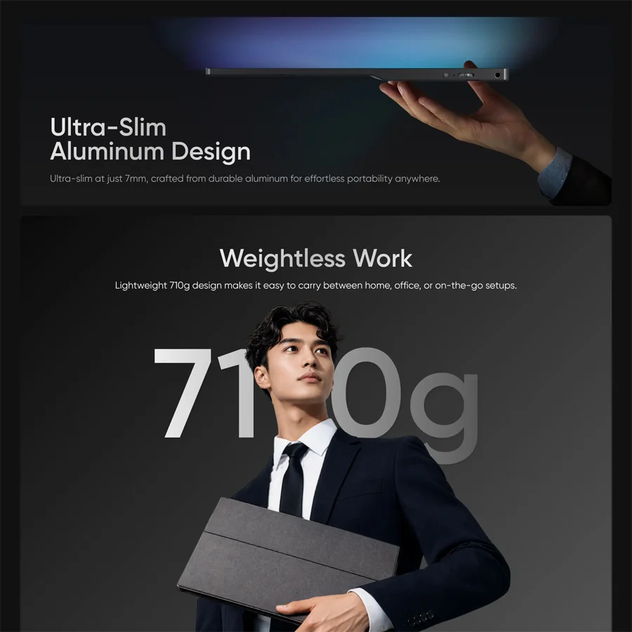 TechLife TLPM001 15.6" FHD (1920x1080) 60Hz IPS Ultra-Slim Aluminum Portable Monitor (Black) - Image 4