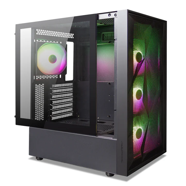 Tecware Forge S TG High Airflow PC Case With 4X Omni P12 ARGB Fans + Hub (Black) - Image 2