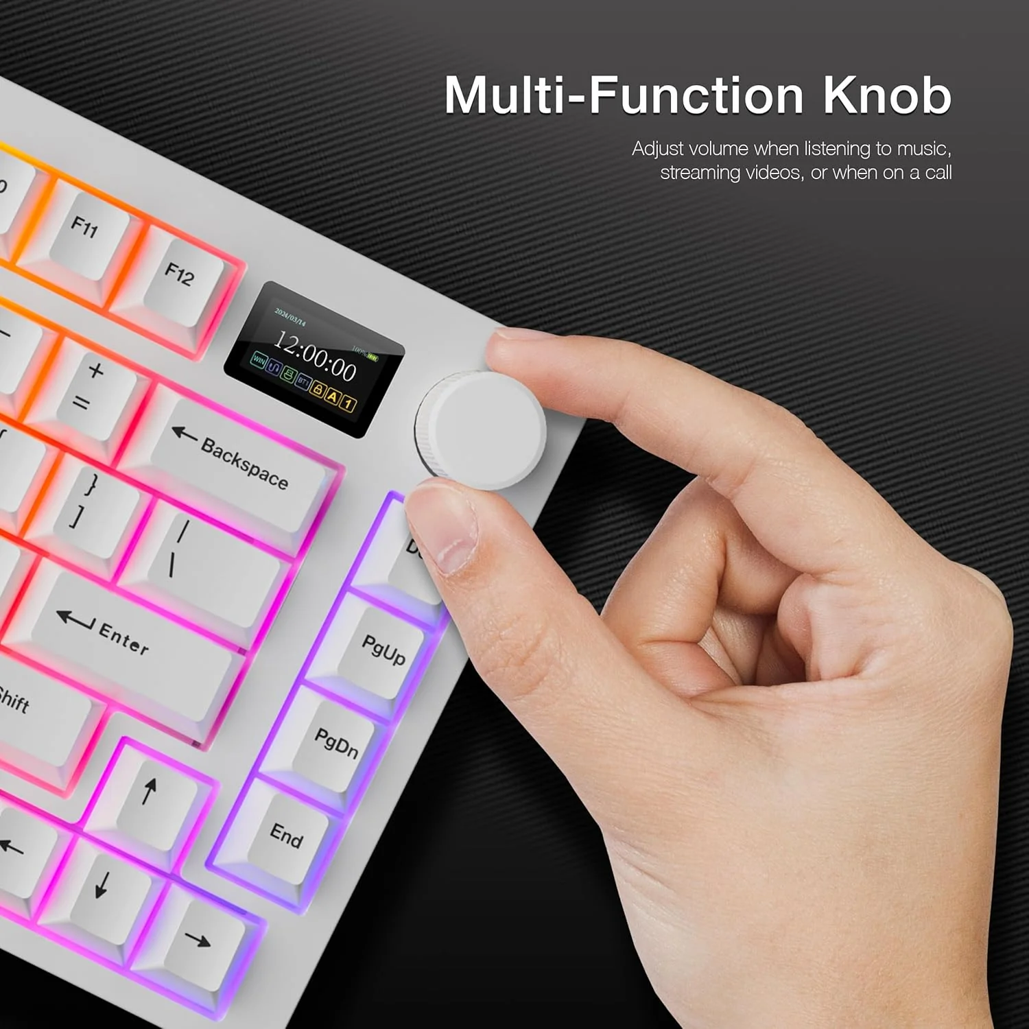 Tecware Spectre 75 RGB Tri-Mode 81-Key Gasket Mounted Mechanical Keyboard with Customizable LCD Display & Volume Knob (White) (Candy Red 48G Linear Switch, Cocoa Brown 55G Tactile Switch) - Image 7