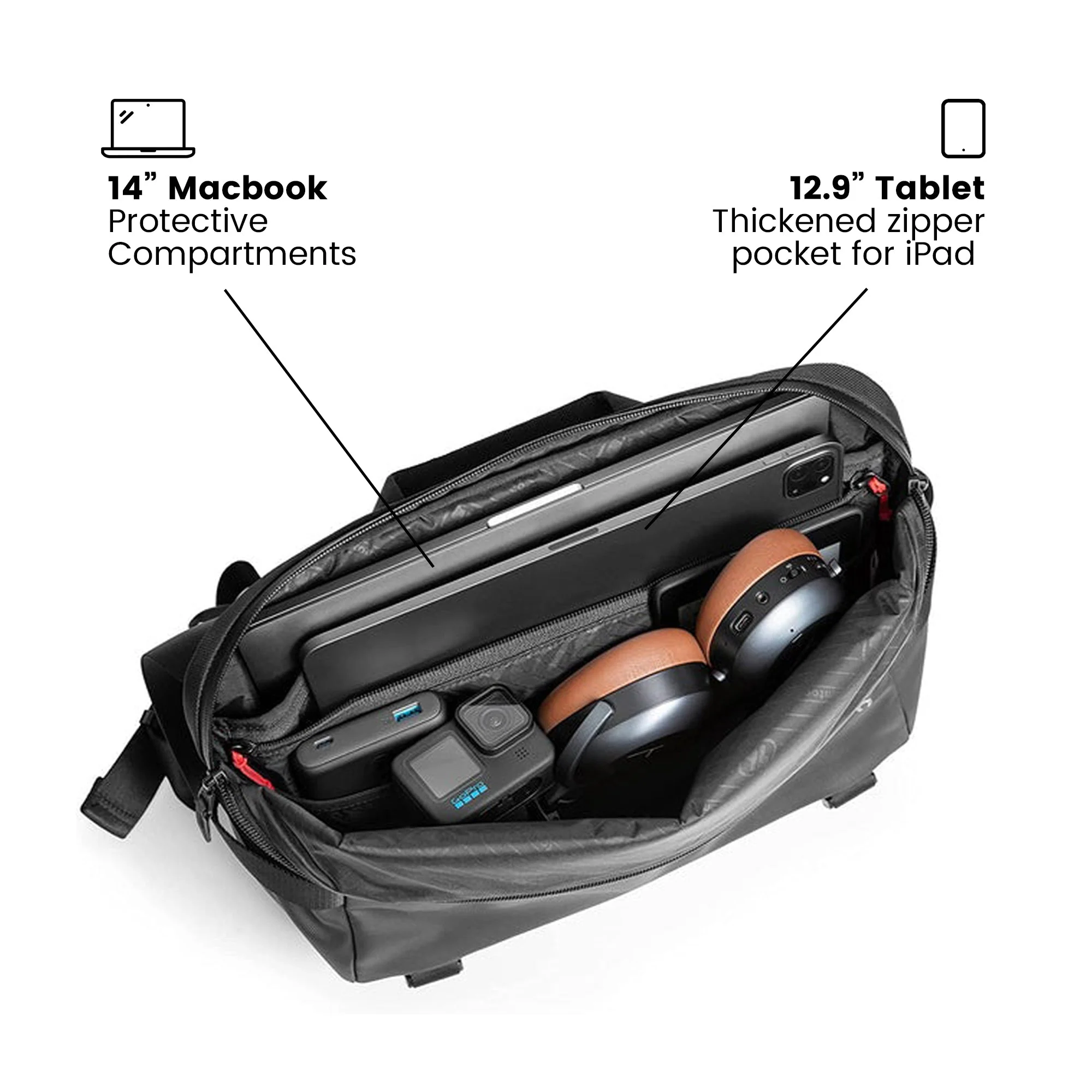 Tomtoc Explorer-T21 Sling Bag - Large (Black) (T21L1D1) - Image 5