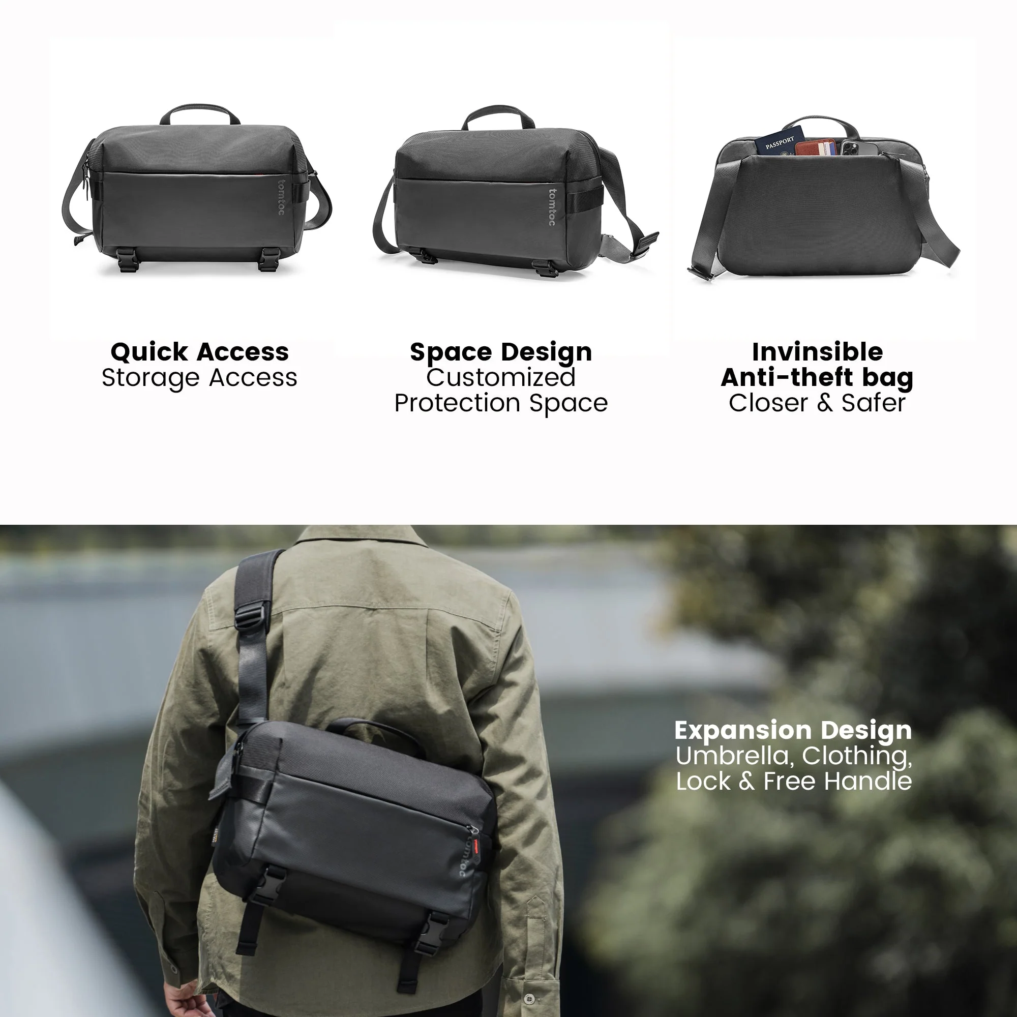 Tomtoc Explorer-T21 Sling Bag - Large (Black) (T21L1D1) - Image 8