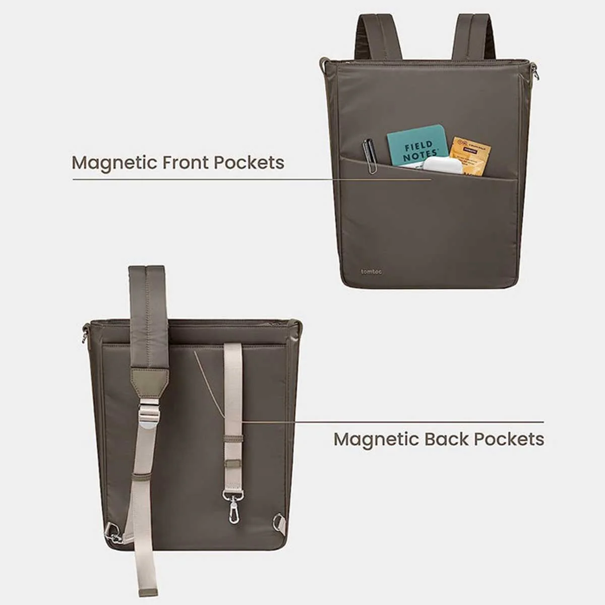 Tomtoc SLASH-H63 Laptop Backpack/Shoulder BAG 14-Inch (Taupe) (H63C1K1 / T62M1K1) - Image 6