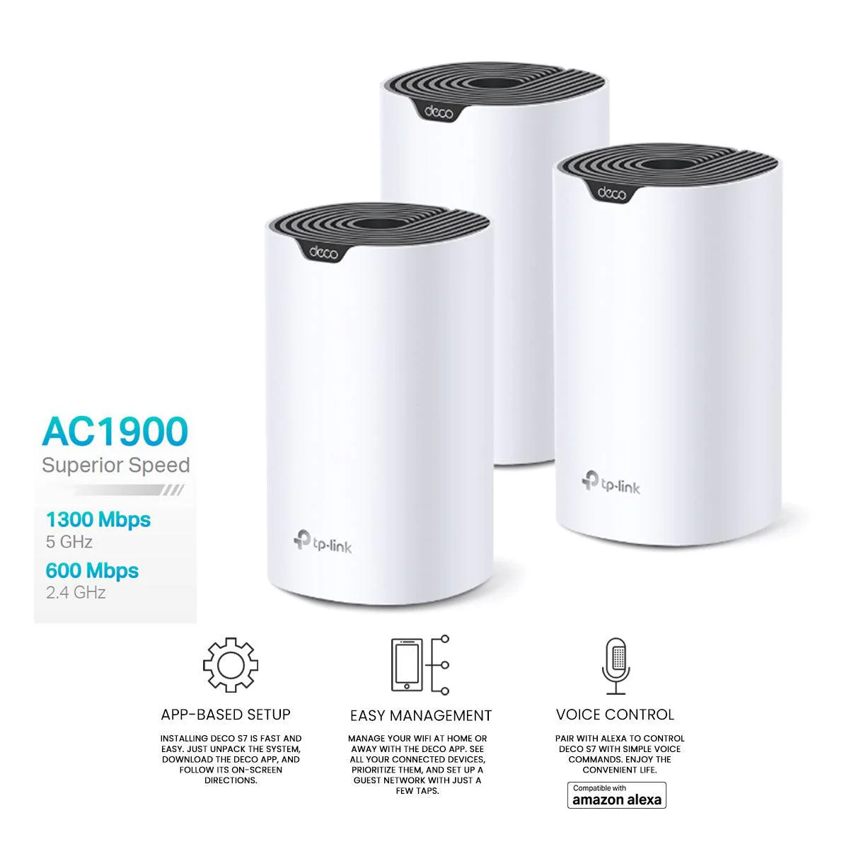 TP-Link AC1900 Whole Home Mesh Wi-Fi System Compatible With Amazon Alexa (Deco-S7) (3-Pack)