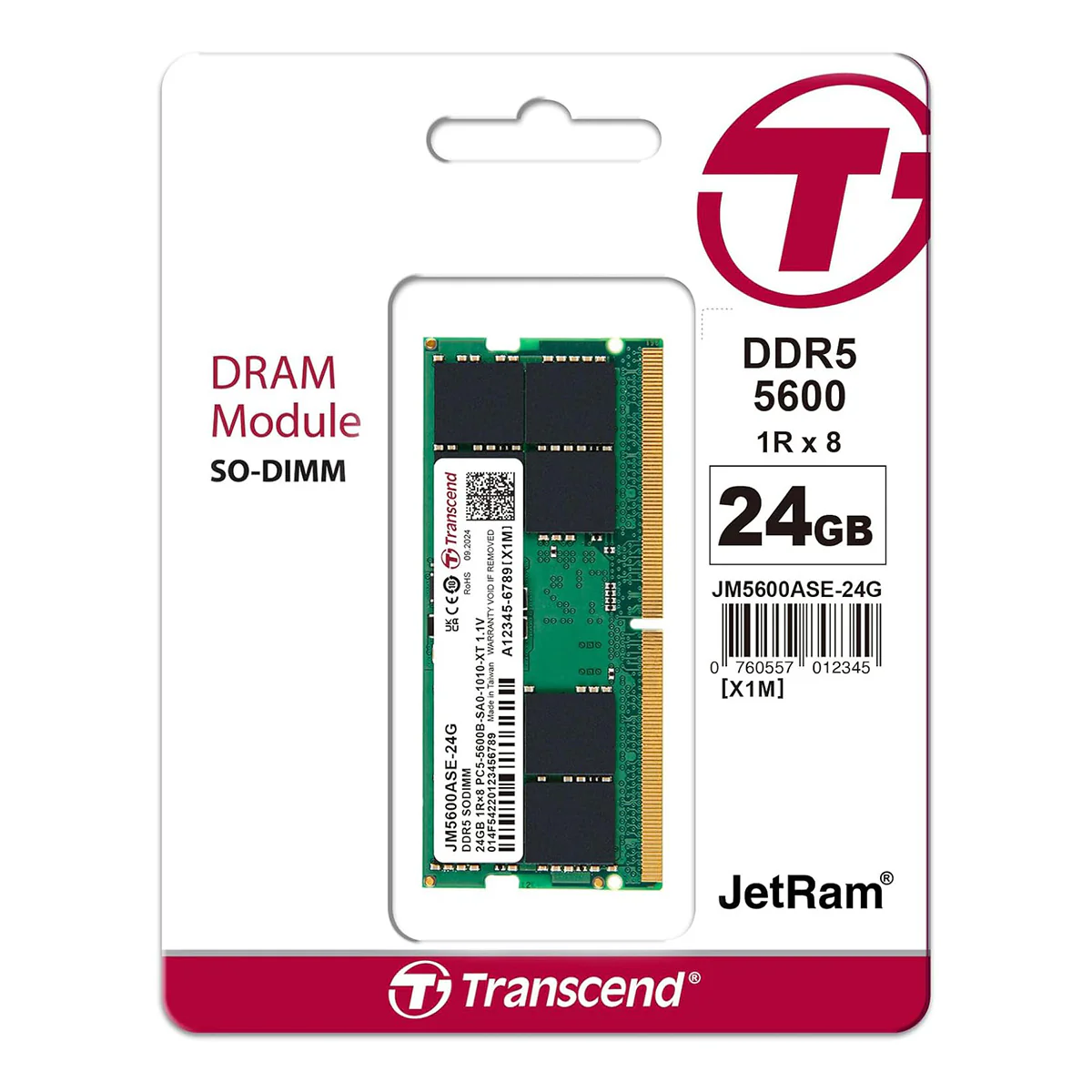 Transcend JetRam 24GB DDR5 5600MHz SODIMM 1Rx8 CL46 1.1V (JM5600ASE-24G) - Image 6
