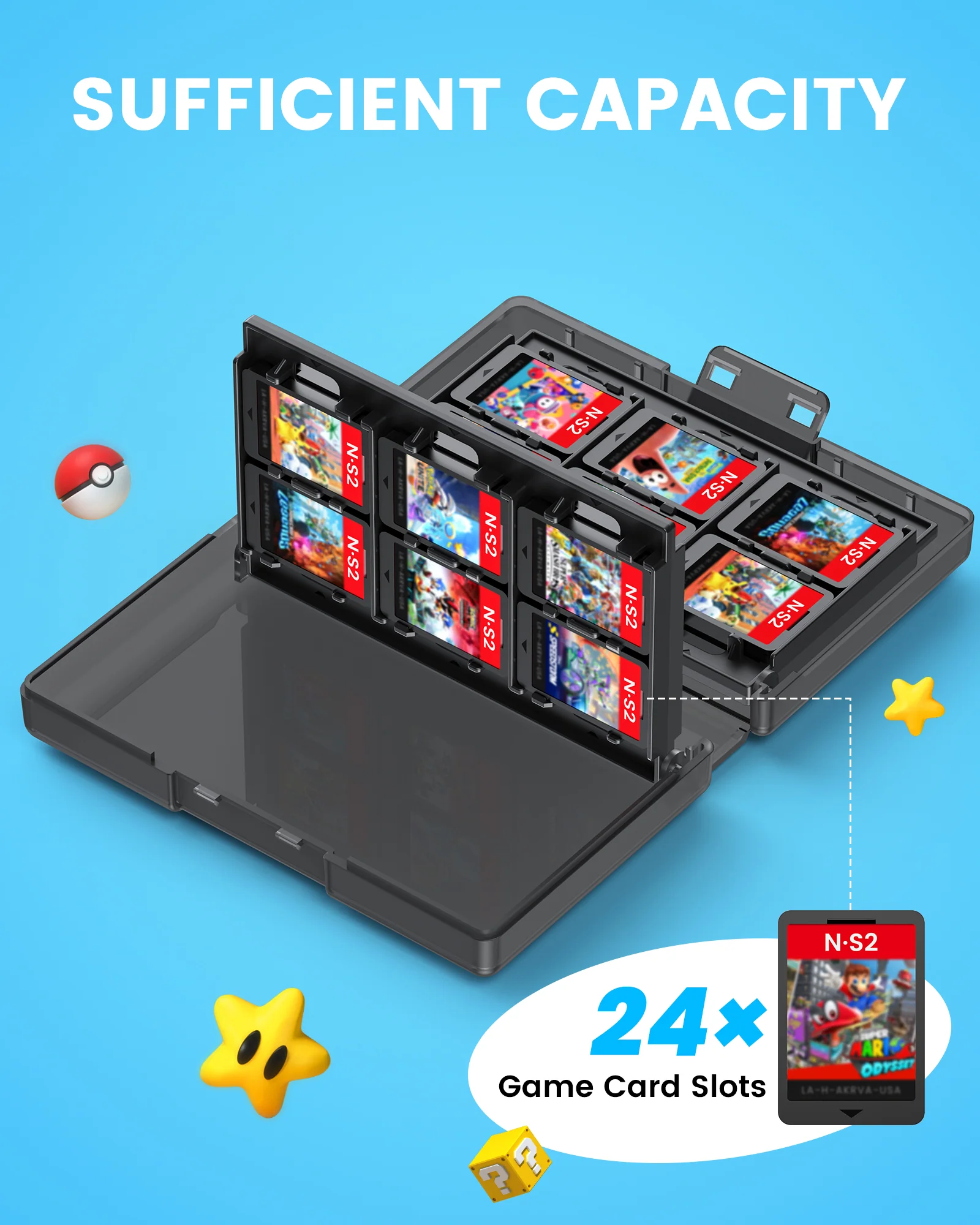 Transnovo 24-in-1 Game Card Storage Case for Nintendo Switch 2 (Transparent Black) (NS2-CC01) - Image 2