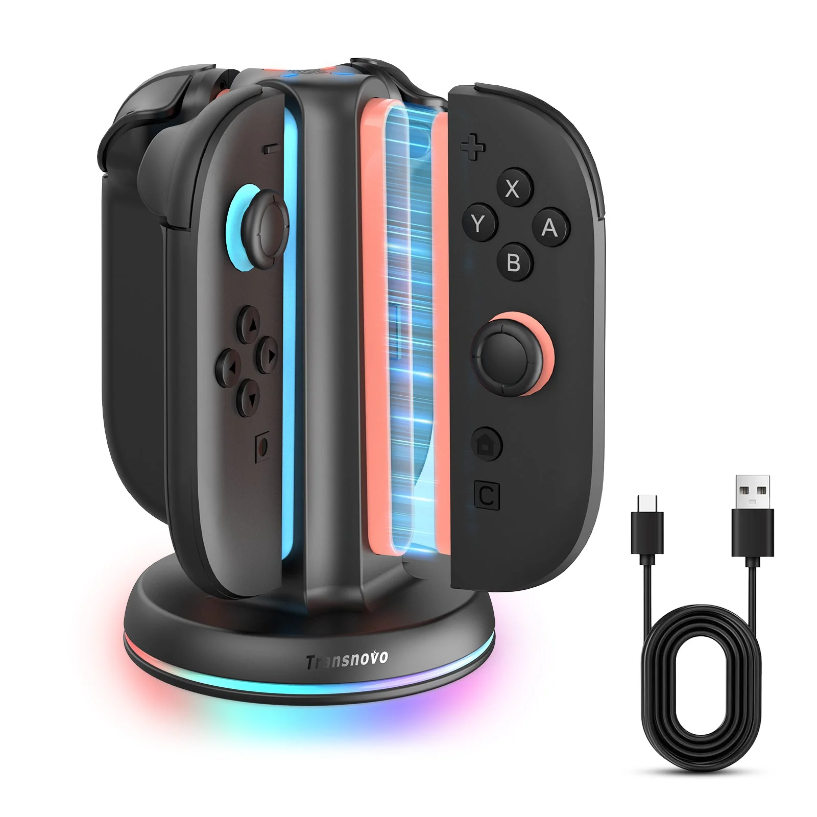 Transnovo 4-in-1 Cylindrical Charging Station with RGB Light for Nintendo Switch 2 Joy-Pad (Black) (NS2-CG01)