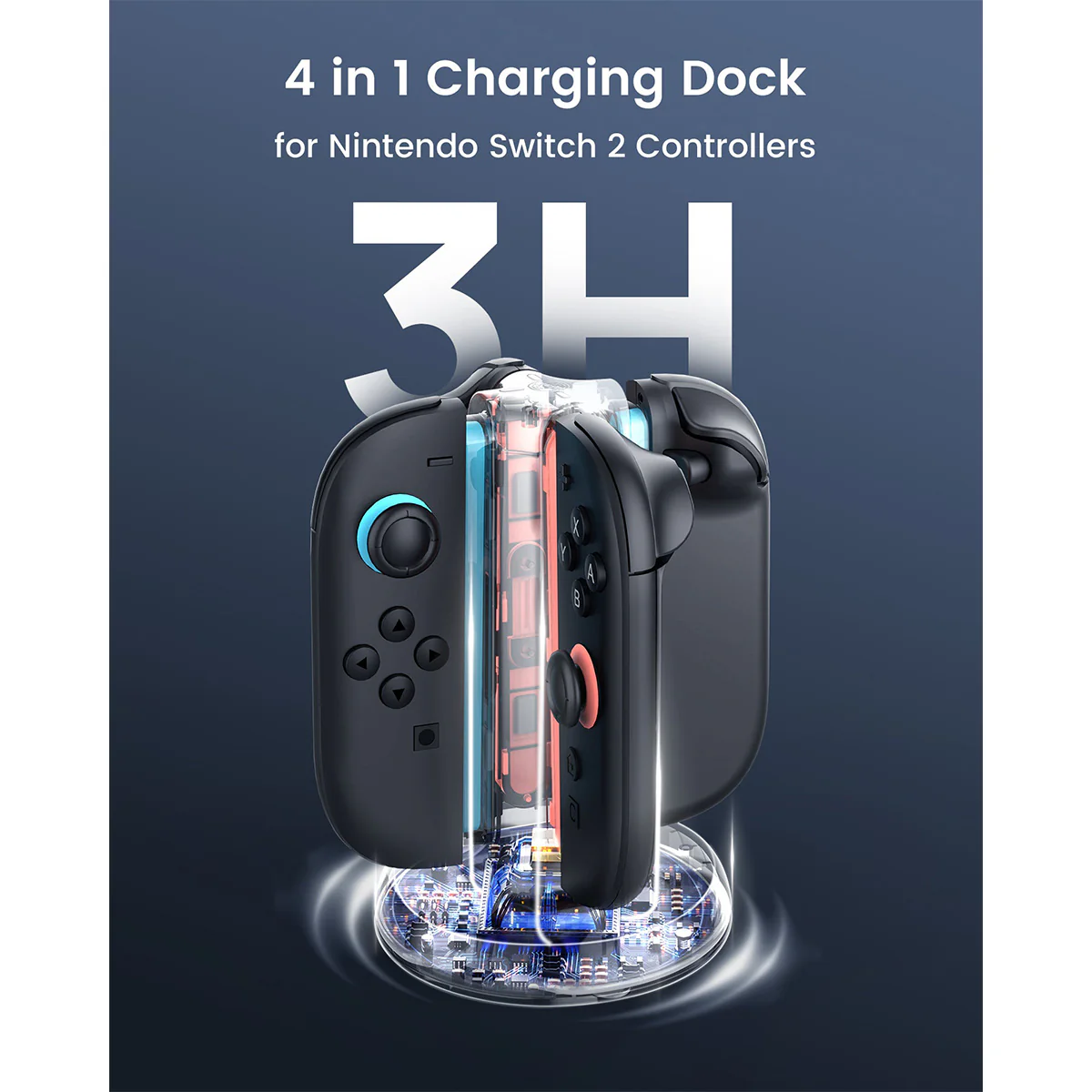 Transnovo 4-in-1 Cylindrical Charging Station with RGB Light for Nintendo Switch 2 Joy-Pad (Black) (NS2-CG01) - Image 2