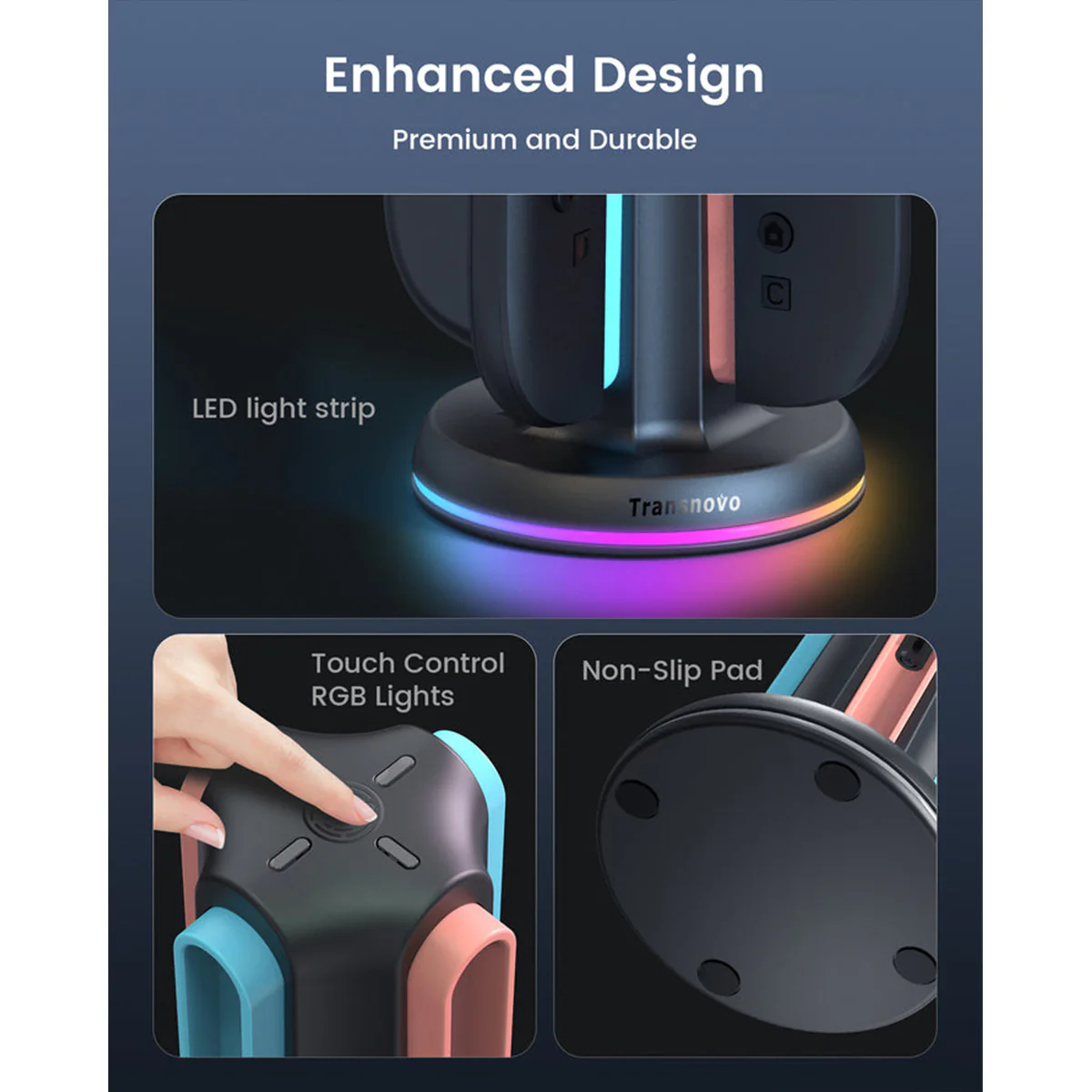 Transnovo 4-in-1 Cylindrical Charging Station with RGB Light for Nintendo Switch 2 Joy-Pad (Black) (NS2-CG01) - Image 4