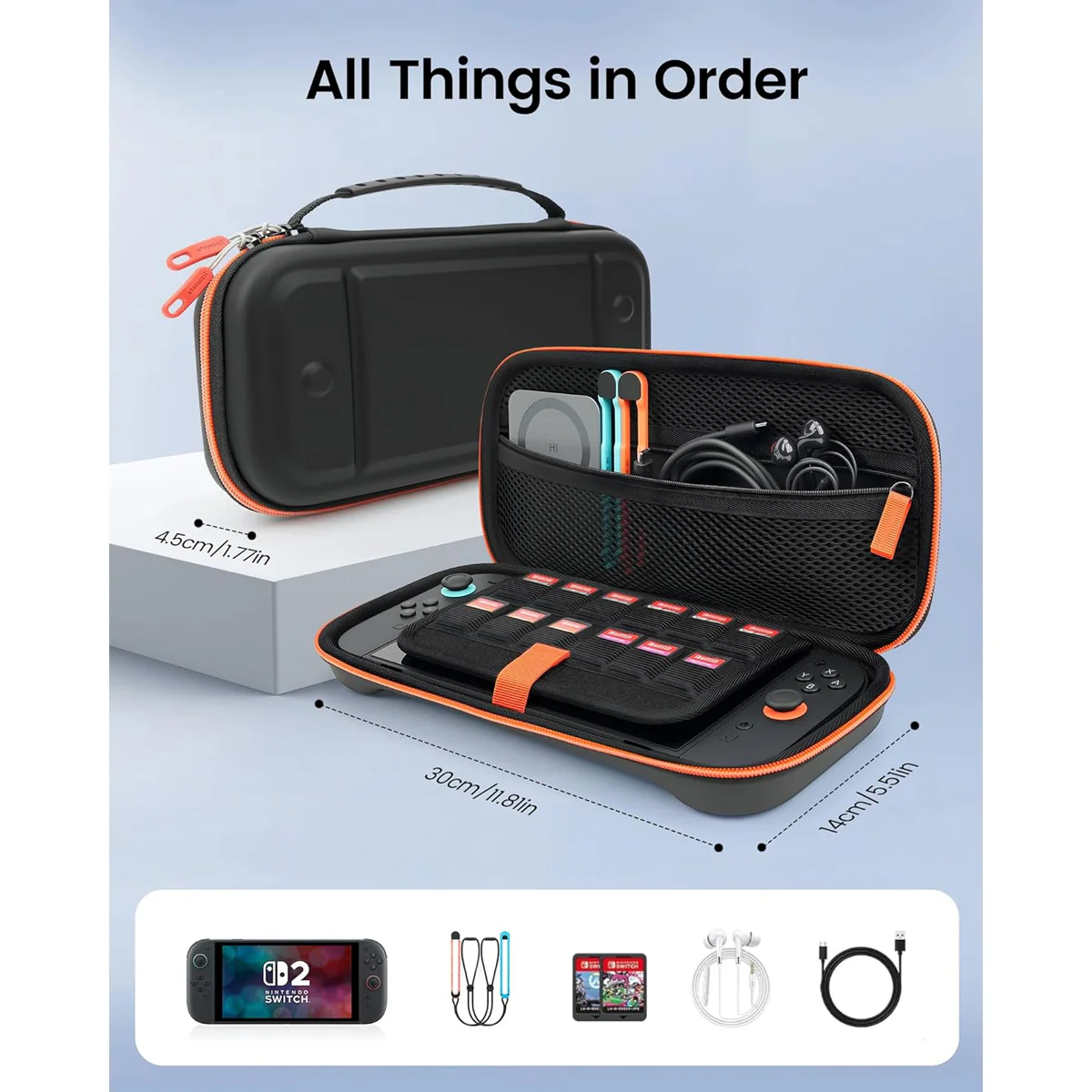 Transnovo Cross-grain PU leather Travel Carrying Case for Nintendo Switch 2 (Black) (NS2-CC07-1) - Image 3