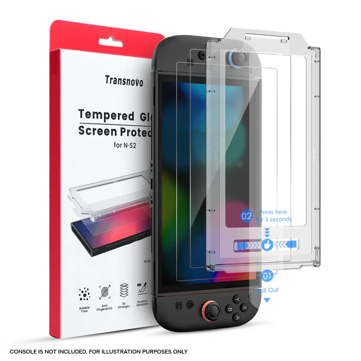 Transnovo Tempered Glass HD Screen Protector 3-Pack with Easy Alignment Black Frame for Nintendo Switch 2 (NS2-SP05-3)