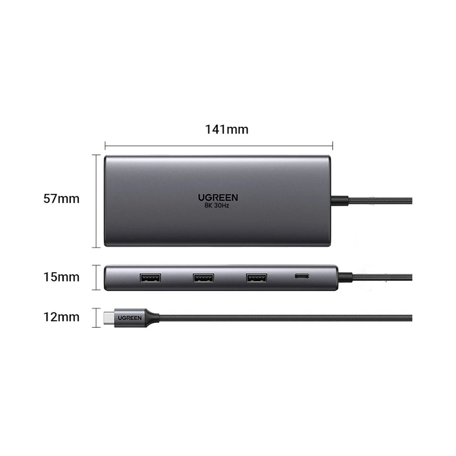 UGreen 10-in-1 Multifunction Adapter USB-C to 1xUSB 3.0 + 2xUSB 2.0 + USB-C 3.0 + 2xHDMI + RJ45 + SD + TF + PD (CM639/15534) - Image 4