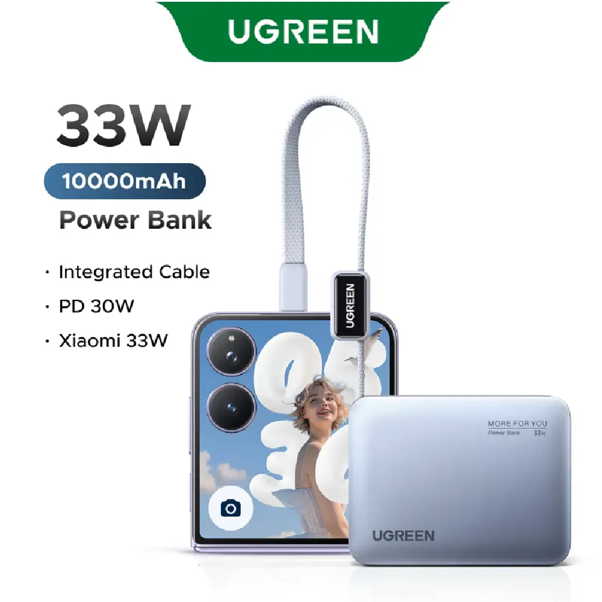 Ugreen 10000mAh 33W Fast Charging Power Bank with USB-C Built-In Braided Cable (Space Gray) (PB584/75173B) - Image 7