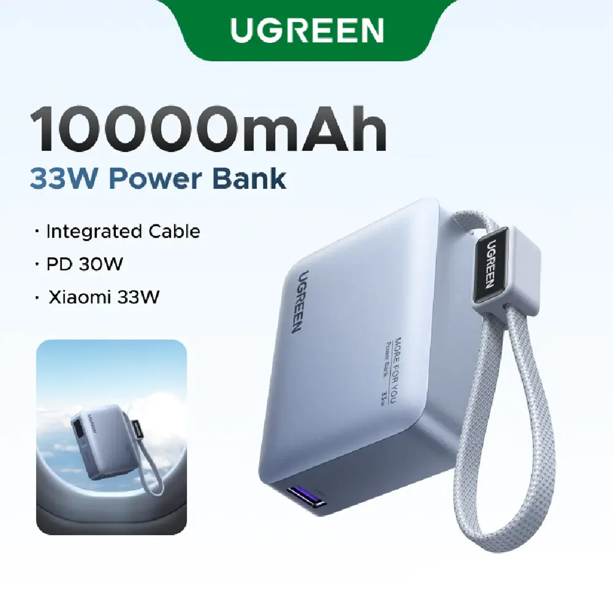 Ugreen 10000mAh 33W Fast Charging Power Bank with USB-C Built-In Braided Cable (Space Gray) (PB584/75173B) - Image 8