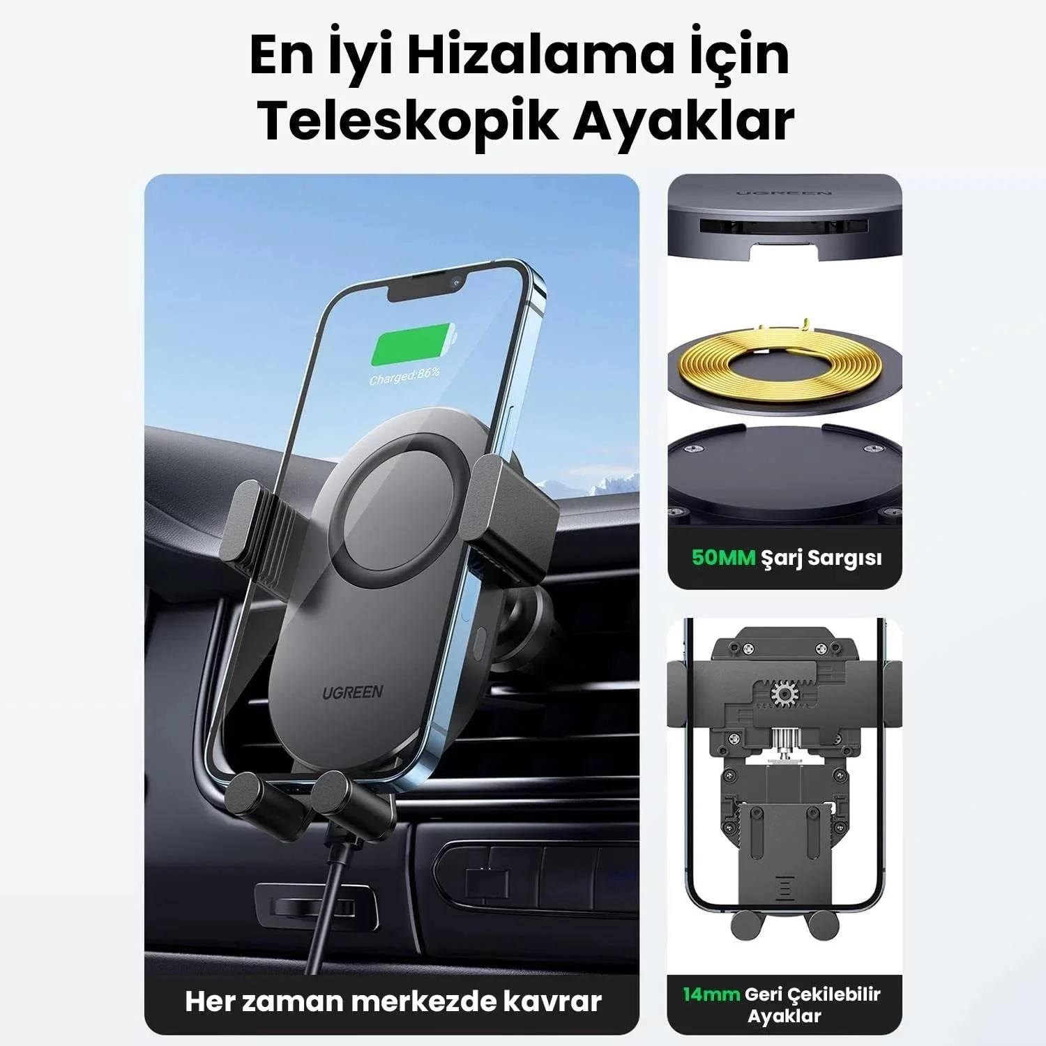 UGreen 15W Auto Lock QI Wireless Charging Car Charger (Black) (CD256/40118) - Image 7