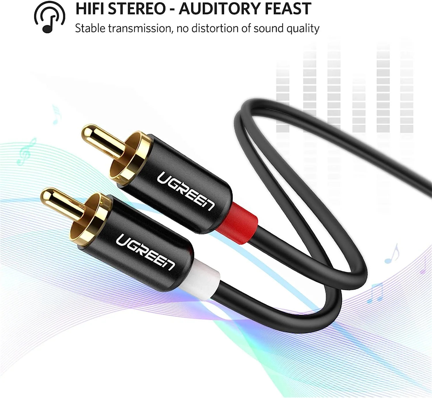 Ugreen 2 RCA Male To 2 RCA Male Audio Cable - 1.5M (Black) (AV104/10517) - Image 7