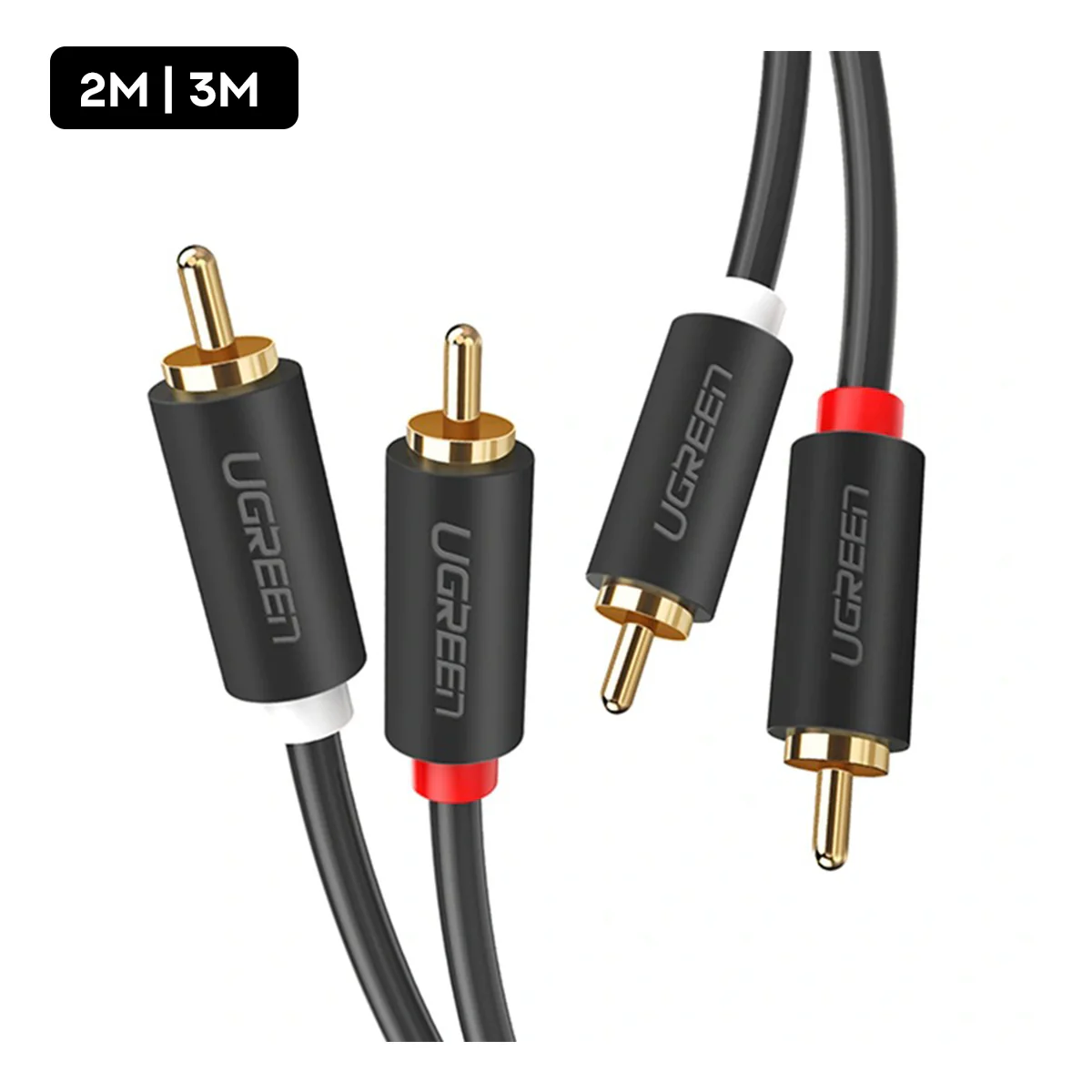 Ugreen 2 RCA Male to 2 RCA Male Audio Cable - (Black) (2m, 3m)