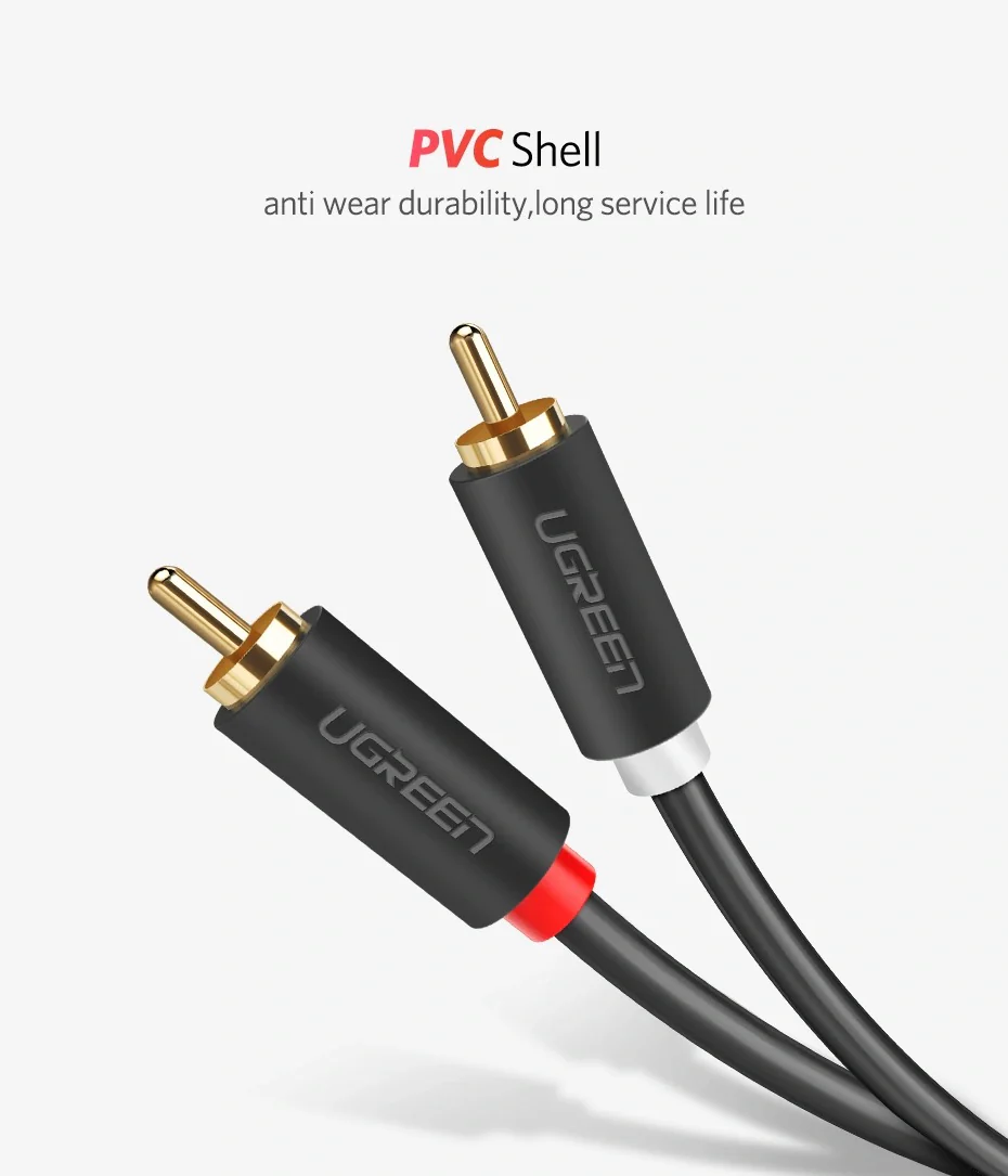 Ugreen 2 RCA Male to 2 RCA Male Audio Cable - (Black) (2m, 3m) - Image 4