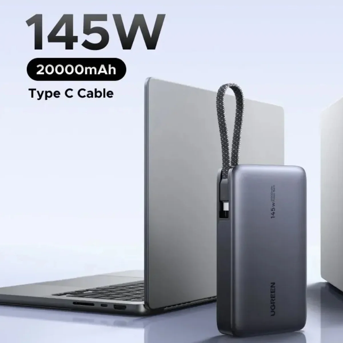 Ugreen 20000mAh 145W Power Bank with Built-in Cable (Space Grey) (PB551/55992B) - Image 8