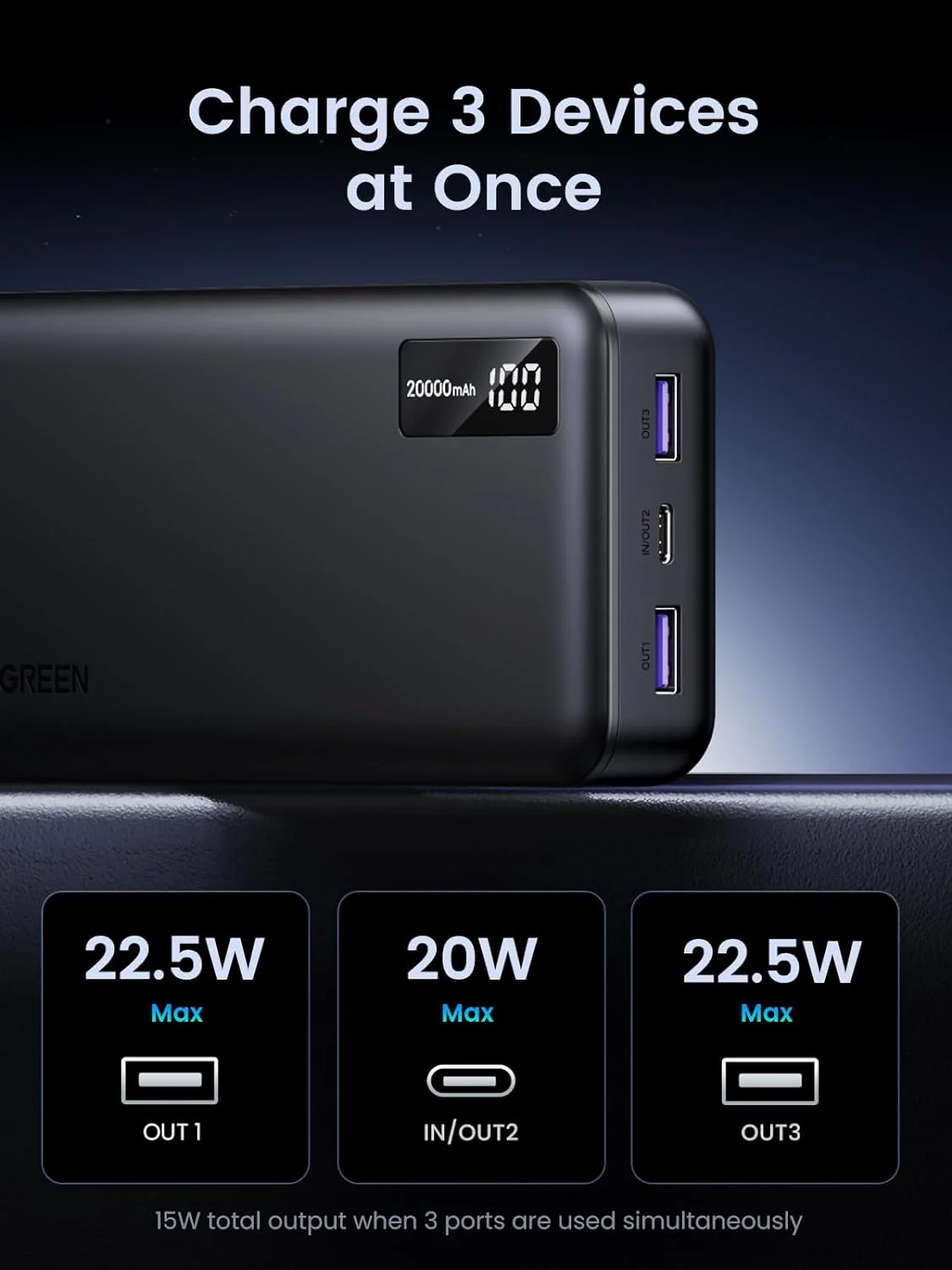 Ugreen 20000mAh PD 20W Two-Way Fast Charging Power Bank (3C Version) (PB312/95424B) - Image 6