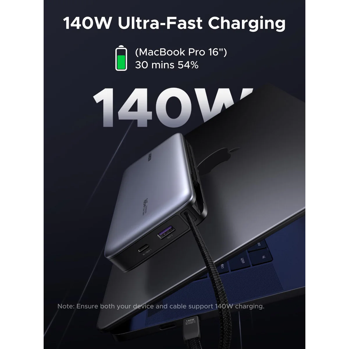 Ugreen 25000mAh 165W Power Bank with Built-in Cable (Space Grey) (PB552/55995B) - Image 3