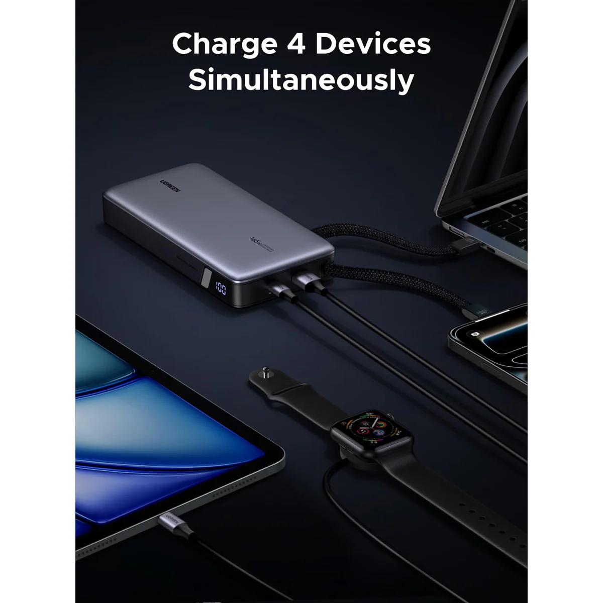 Ugreen 25000mAh 165W Power Bank with Built-in Cable (Space Grey) (PB552/55995B) - Image 4