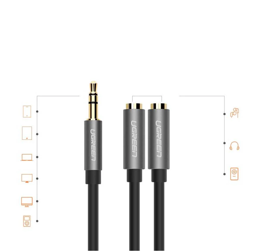 UGreen 3.5mm AUX Stereo Audio Splitter Cable With Braid 20cm (Black) (AV123/10532) - Image 7