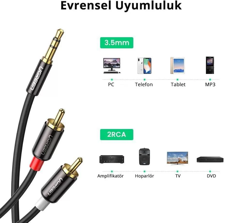 UGreen 3.5mm Male To 2 RCA Male Cable - 1.5m (Black) (AV116/10583) - Image 6