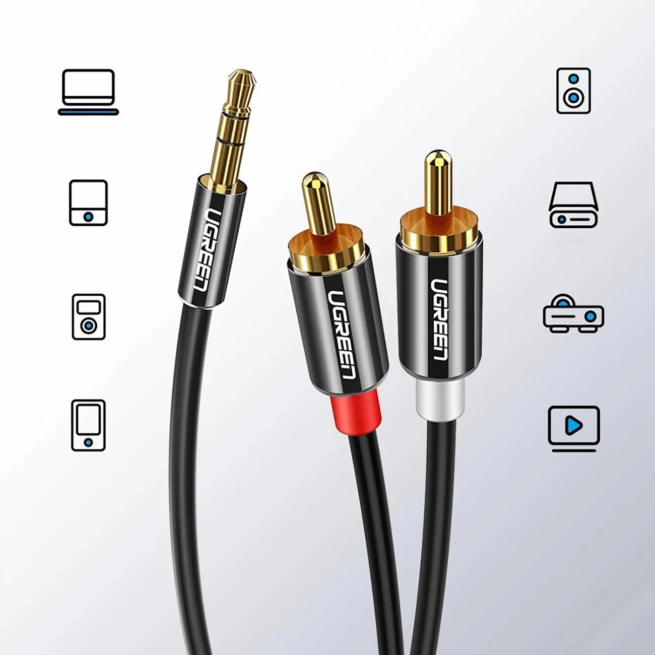 Ugreen 3.5mm Male to 2 RCA Male Cable - 1.5m (Black) (AV116/10749) - Image 6