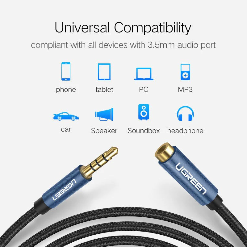 UGreen 3.5mm Male TO 3.5mm female Extension cable - 1.5M (Black) (AV118/40674) - Image 4