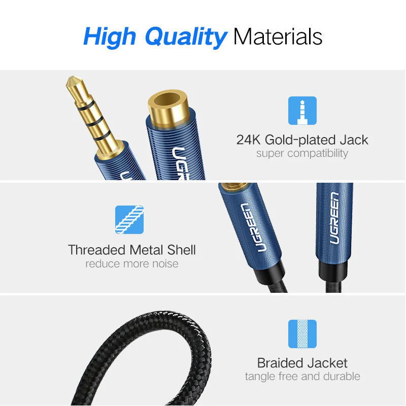 UGreen 3.5mm Male TO 3.5mm female Extension cable - 1.5M (Black) (AV118/40674) - Image 6