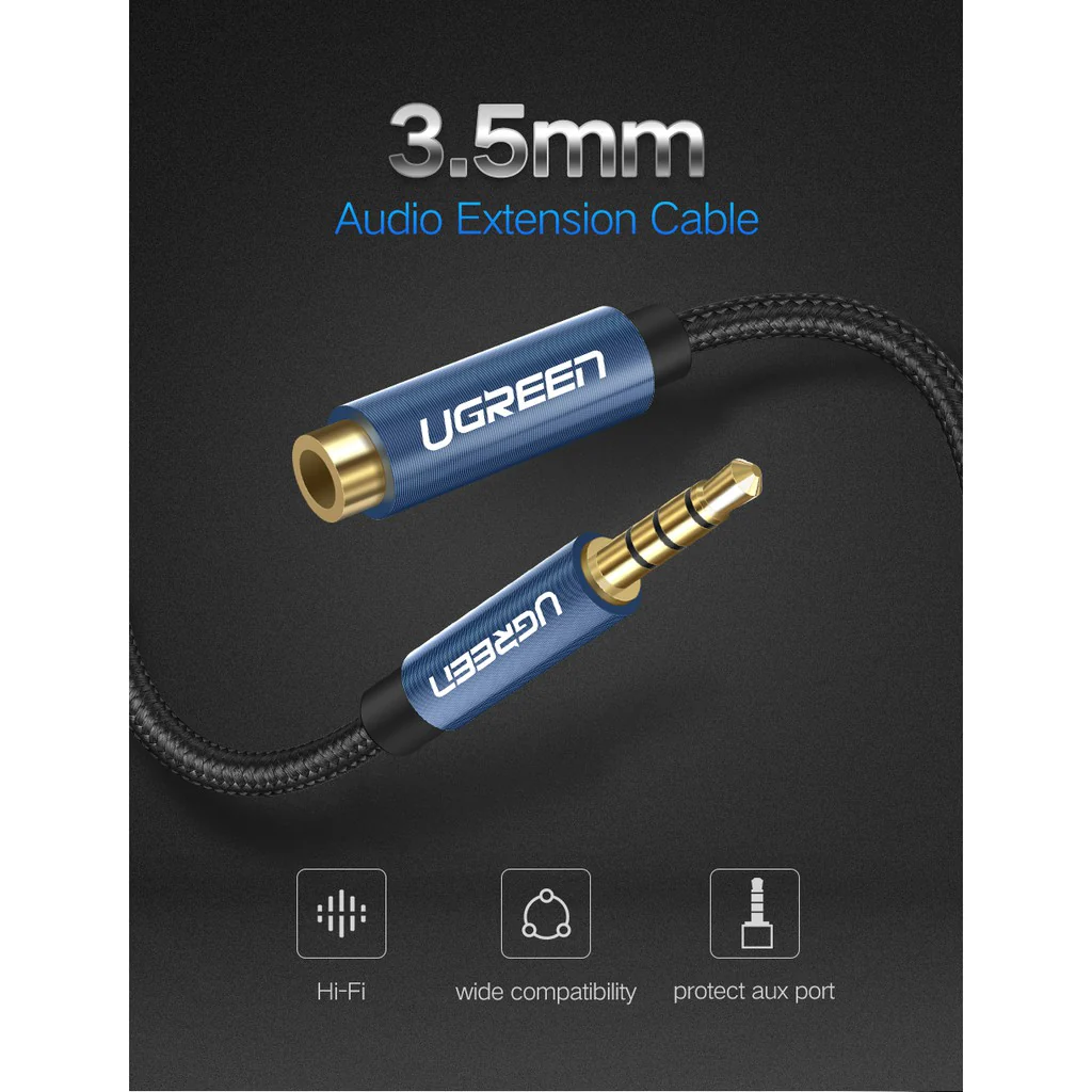 UGreen 3.5mm Male TO 3.5mm female Extension cable - 1.5M (Black) (AV118/40674) - Image 9